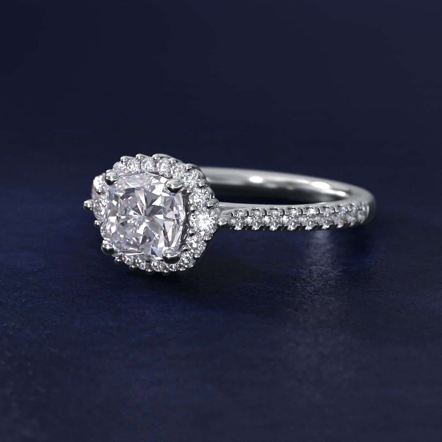 PavŽ Diamond Halo Cathedral Engagement Ring In 14K White Gold By James Allen - Cushion Center