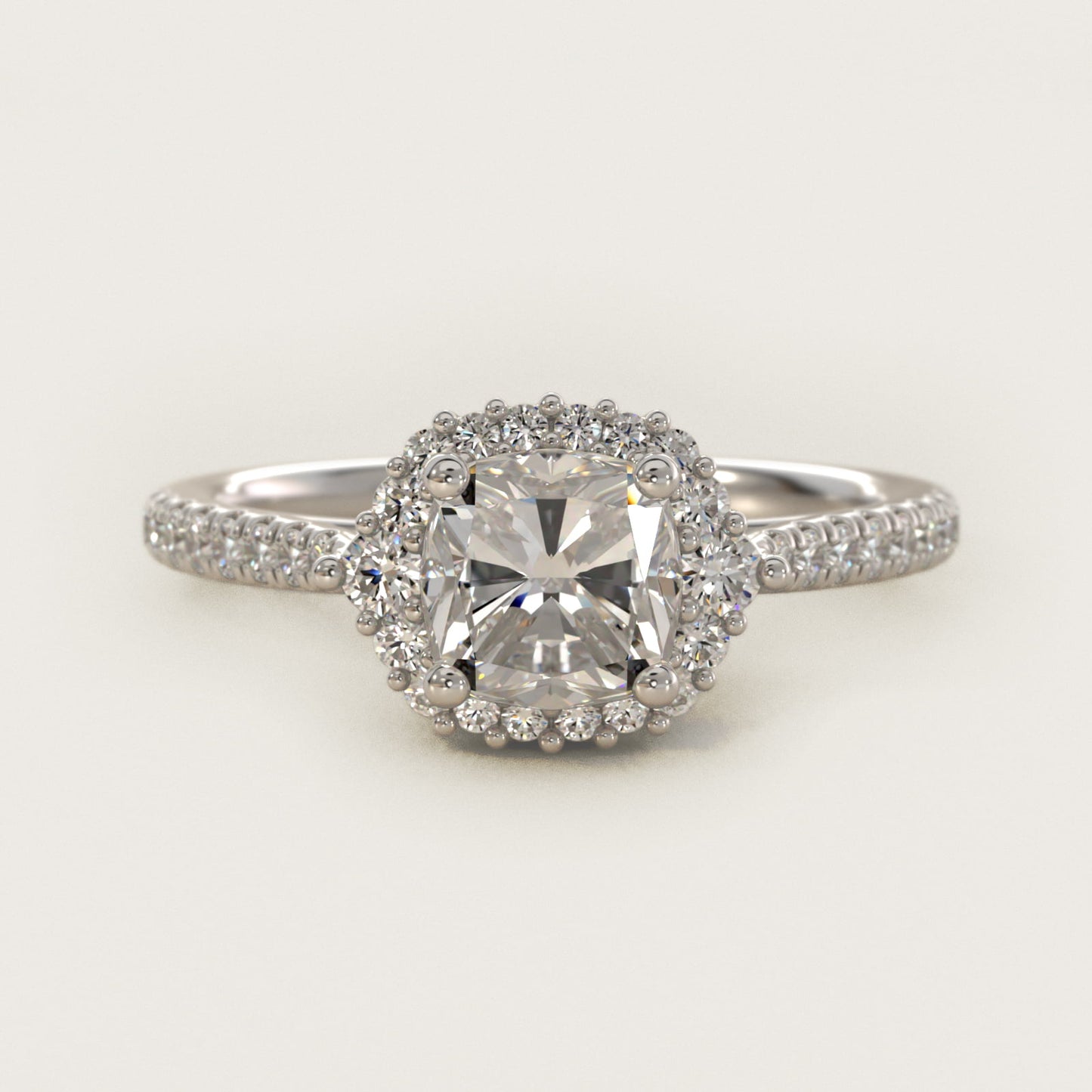 PavŽ Diamond Halo Cathedral Engagement Ring In 18k White Gold By James Allen - Cushion Center