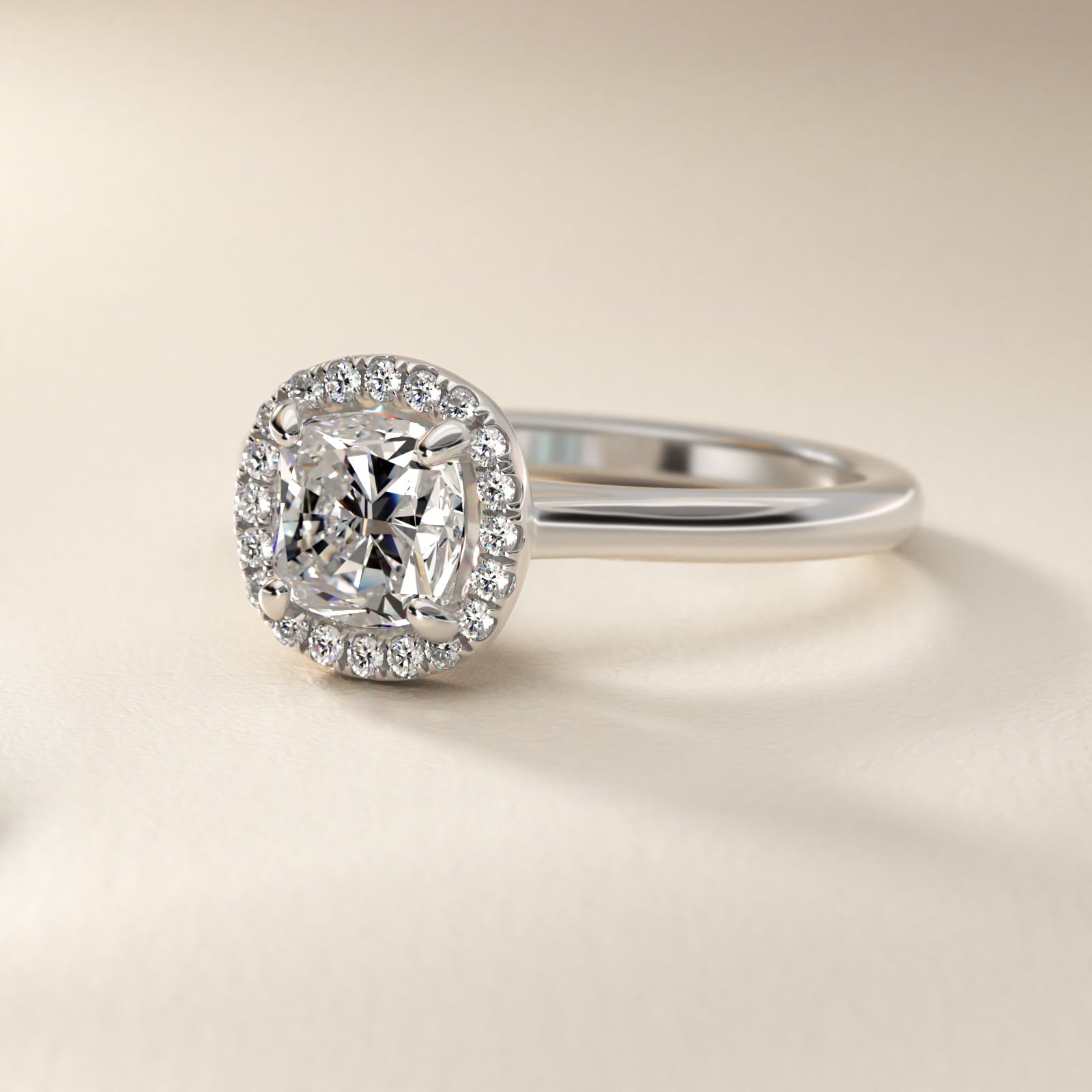 PavŽ Diamond Halo Engagement Ring In 18k White Gold (Cushion, Emerald, Radiant) By James Allen - Cushion Center