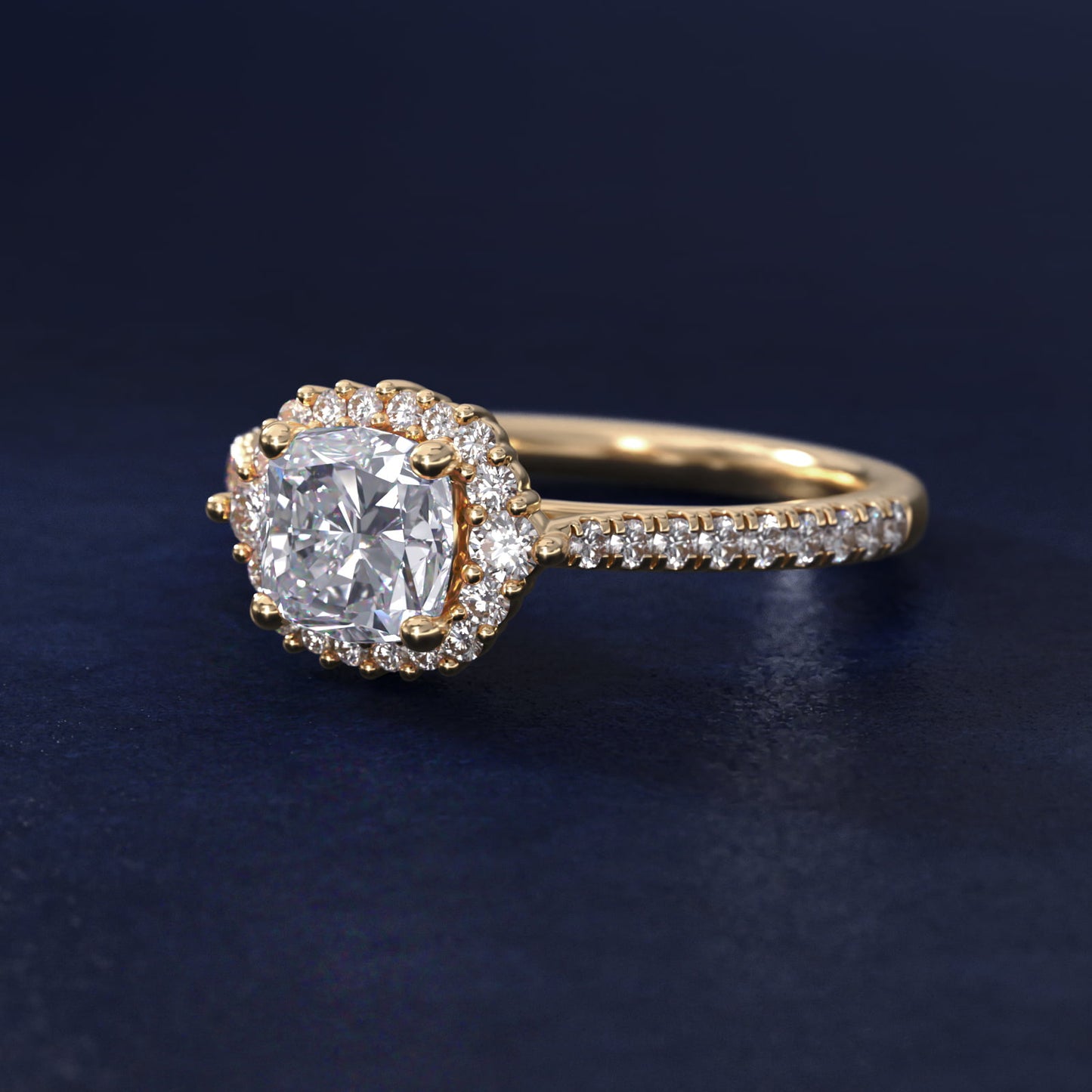 PavŽ Diamond Halo Cathedral Engagement Ring In 14K Yellow Gold By James Allen - Cushion Center