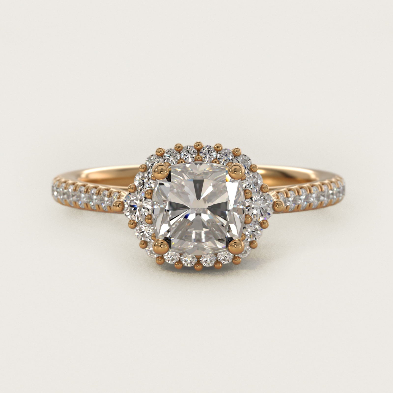 PavŽ Diamond Halo Cathedral Engagement Ring In 14K Yellow Gold By James Allen - Cushion Center