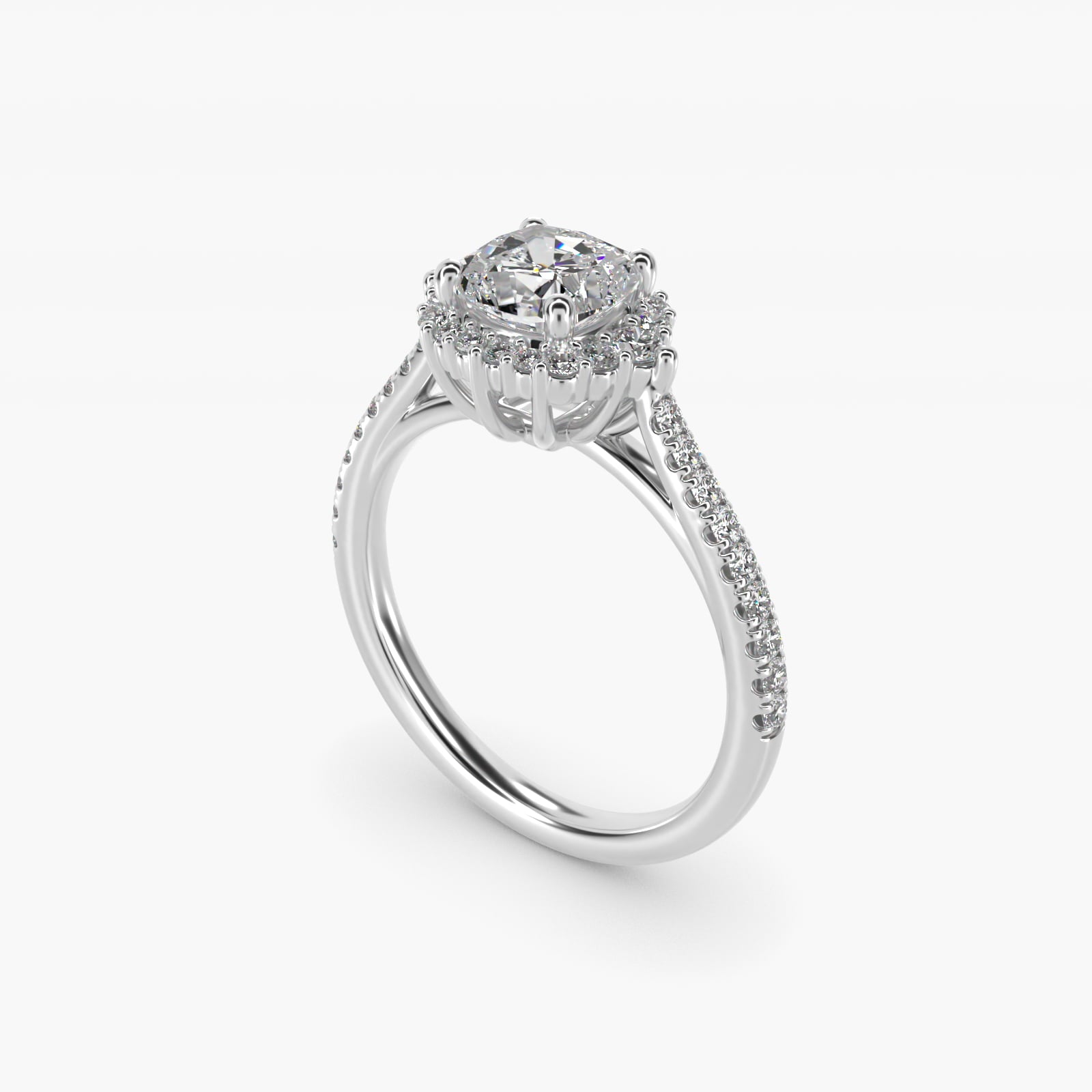 PavŽ Diamond Halo Cathedral Engagement Ring In Platinum By James Allen - Cushion Center