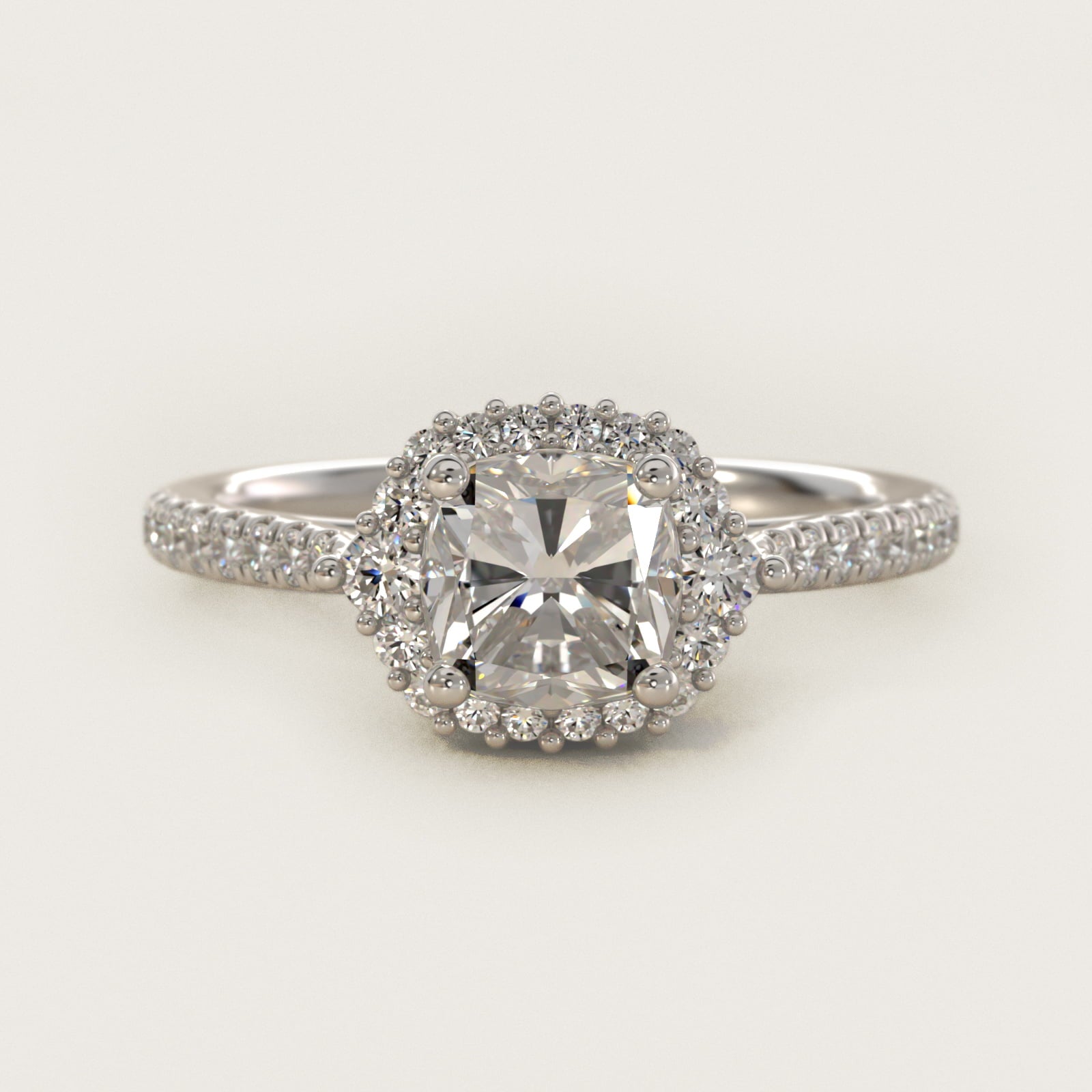 PavŽ Diamond Halo Cathedral Engagement Ring In Platinum By James Allen - Cushion Center
