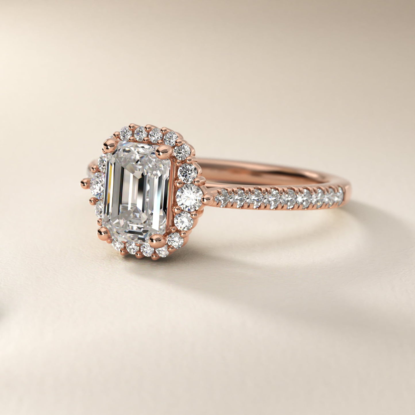 PavŽ Diamond Halo Cathedral Engagement Ring In 14K Rose Gold By James Allen - Emerald Center