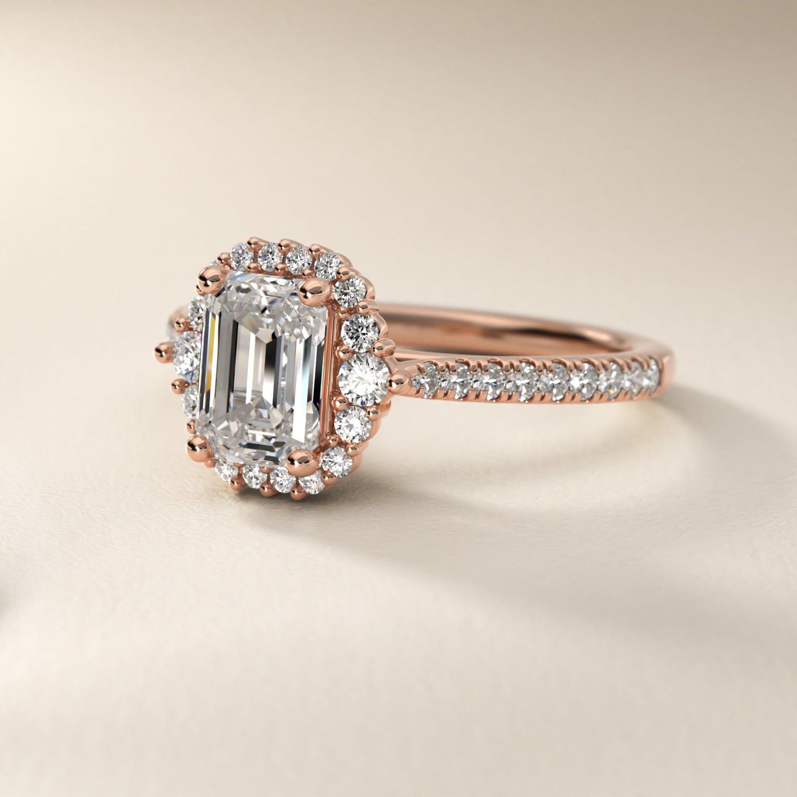 PavŽ Diamond Halo Cathedral Engagement Ring In 14K Rose Gold By James Allen - Emerald Center