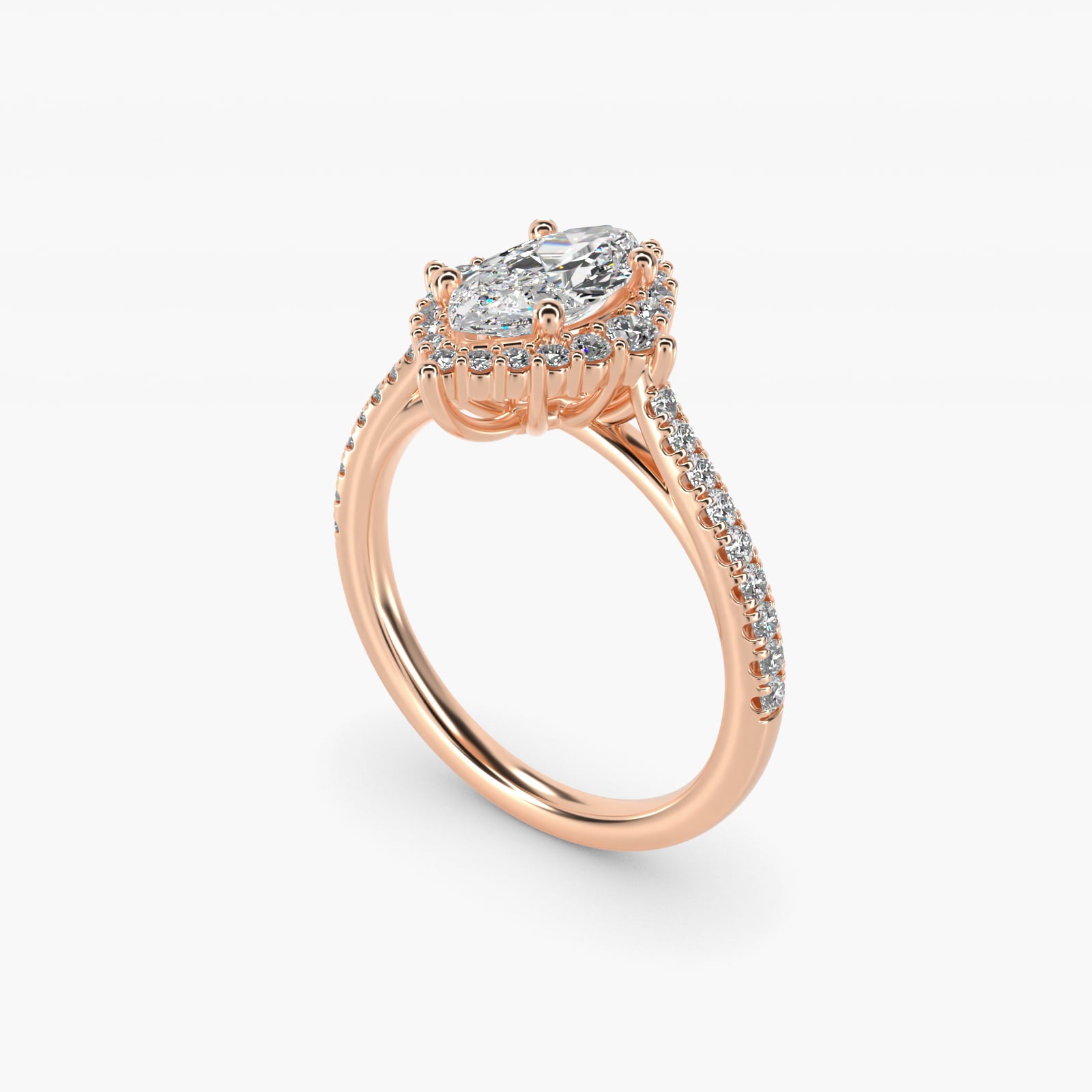 PavŽ Diamond Halo Cathedral Engagement Ring In 14K Rose Gold By James Allen - Marquise Center