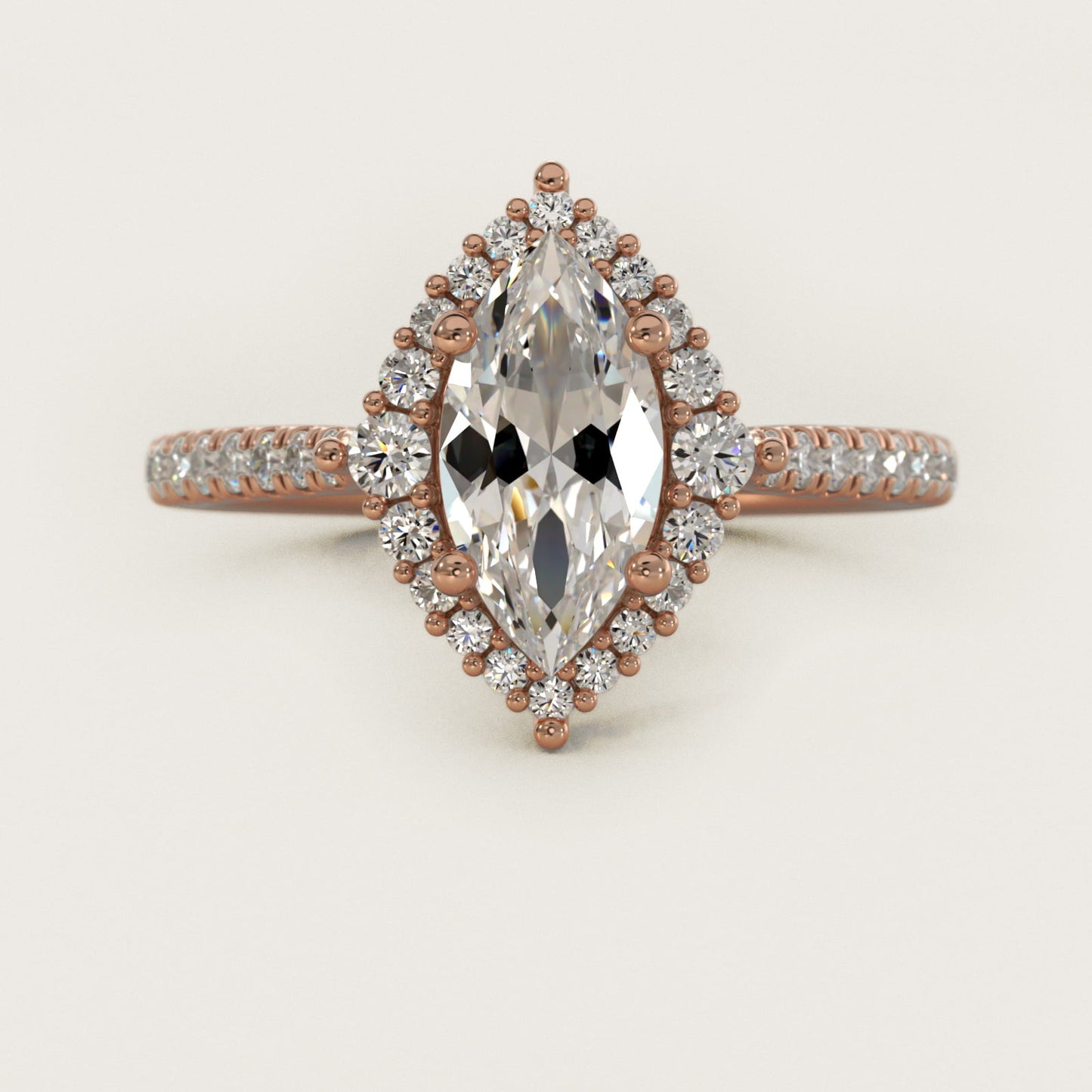 PavŽ Diamond Halo Cathedral Engagement Ring In 18k Rose Gold By James Allen - Marquise Center