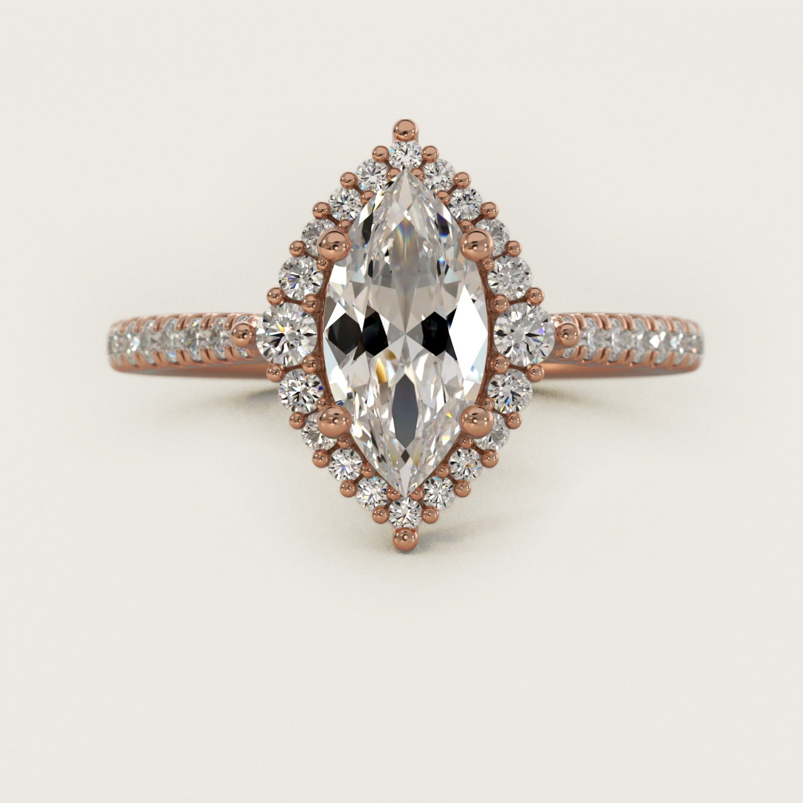 PavŽ Diamond Halo Cathedral Engagement Ring In 18k Rose Gold By James Allen - Marquise Center