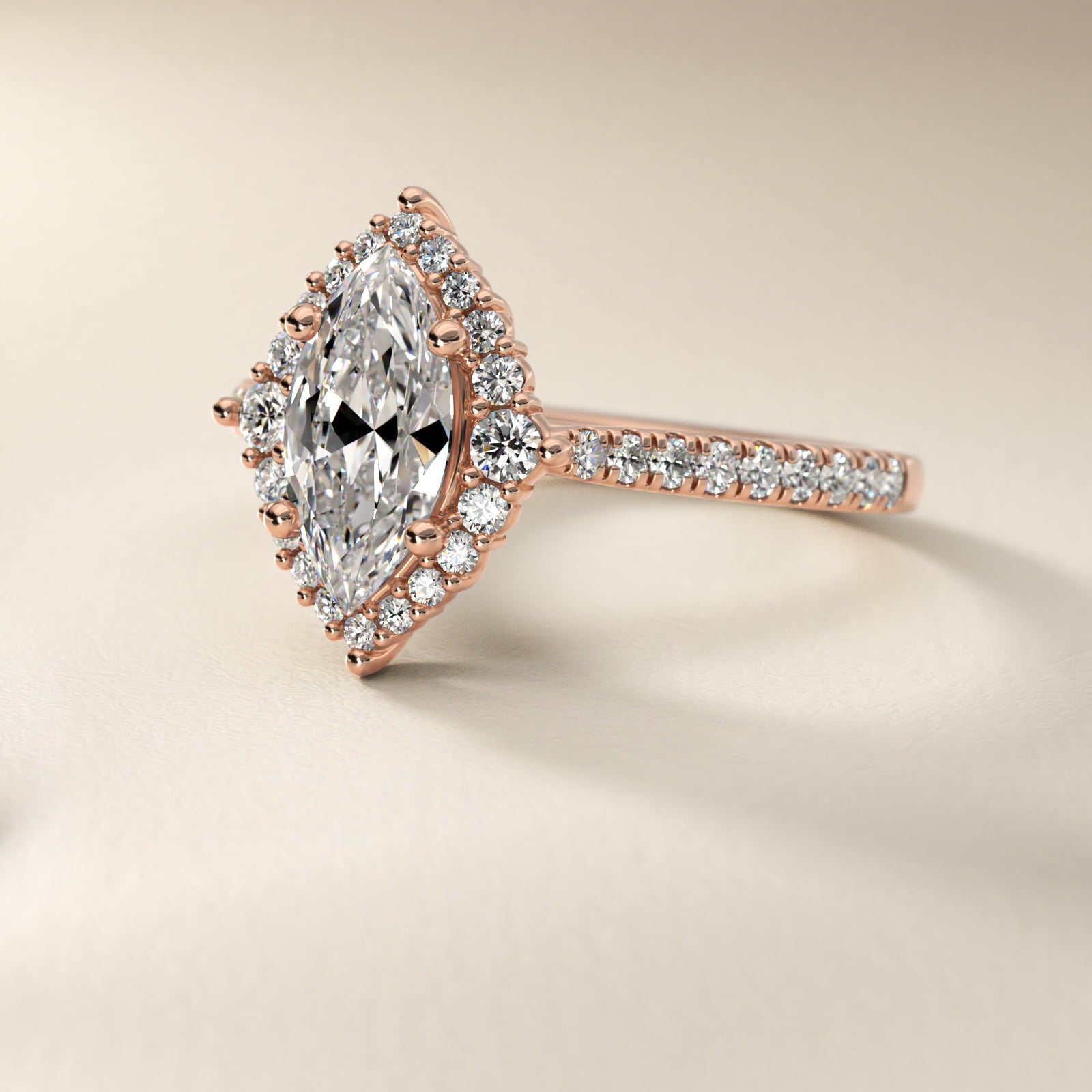 PavŽ Diamond Halo Cathedral Engagement Ring In 18k Rose Gold By James Allen - Marquise Center