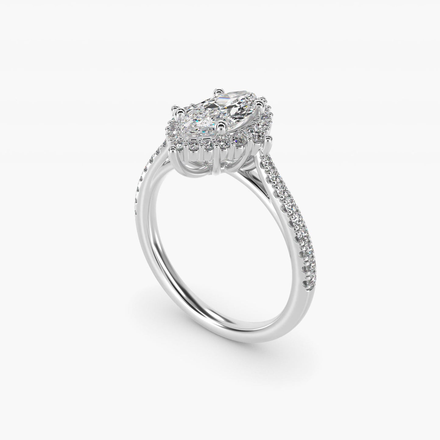 PavŽ Diamond Halo Cathedral Engagement Ring In 14K White Gold By James Allen - Marquise Center