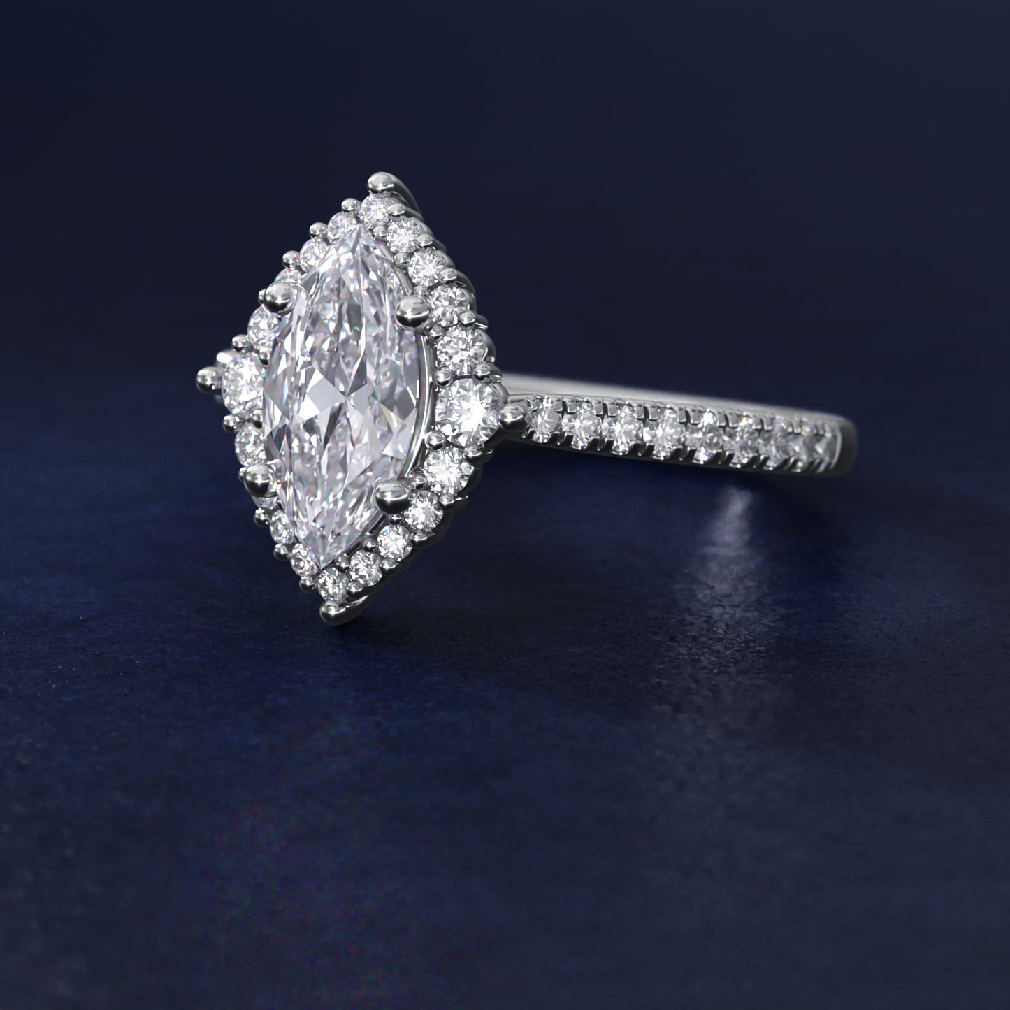 PavŽ Diamond Halo Cathedral Engagement Ring In 14K White Gold By James Allen - Marquise Center