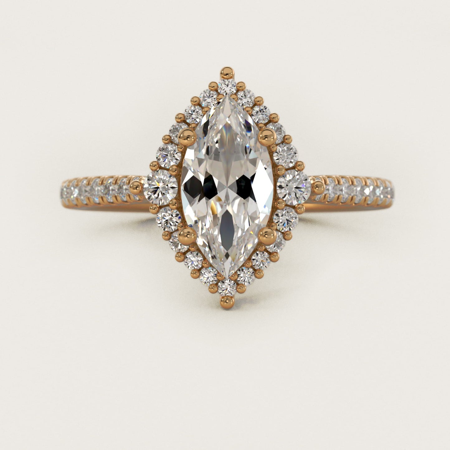 PavŽ Diamond Halo Cathedral Engagement Ring In 18k Yellow Gold By James Allen - Marquise Center