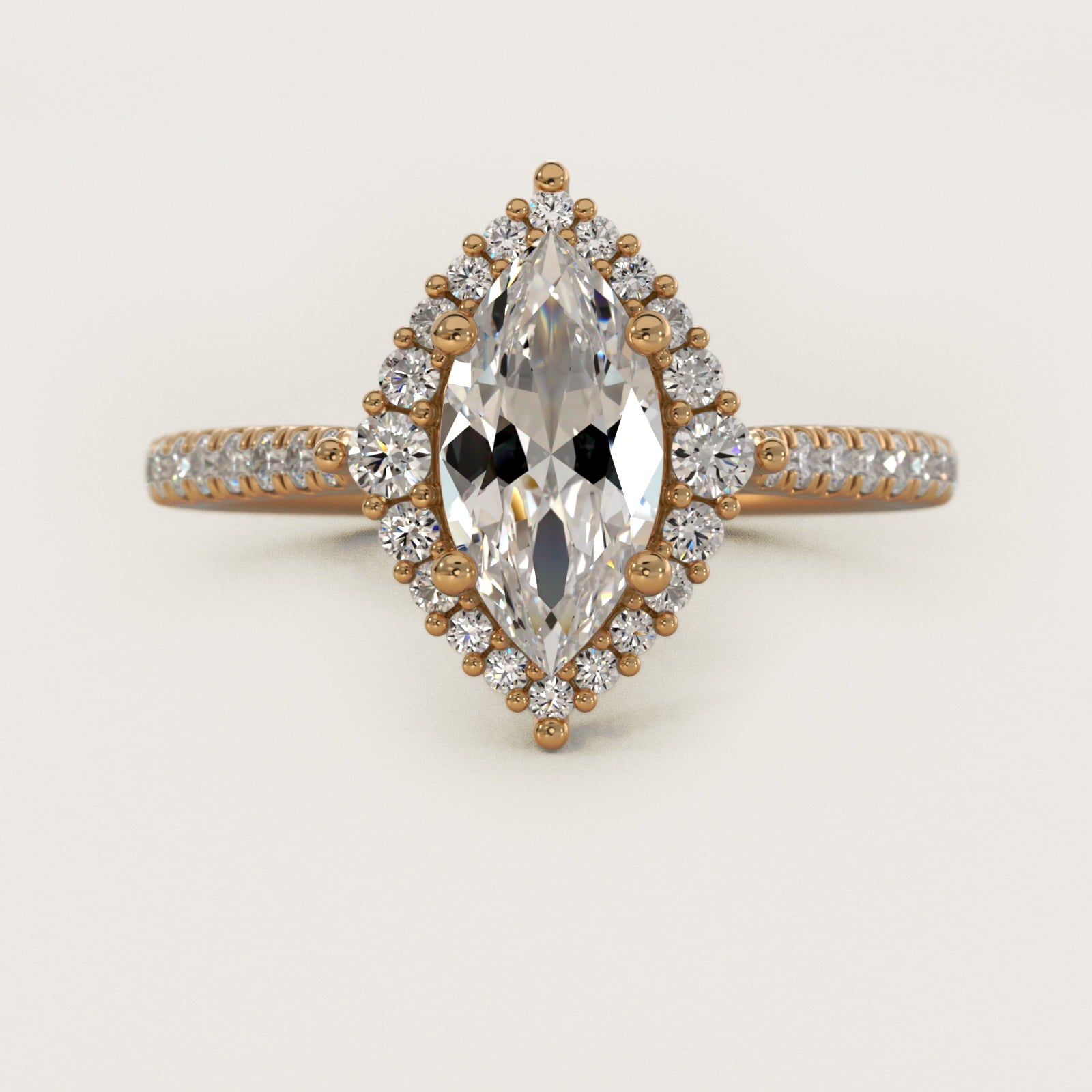 PavŽ Diamond Halo Cathedral Engagement Ring In 18k Yellow Gold By James Allen - Marquise Center