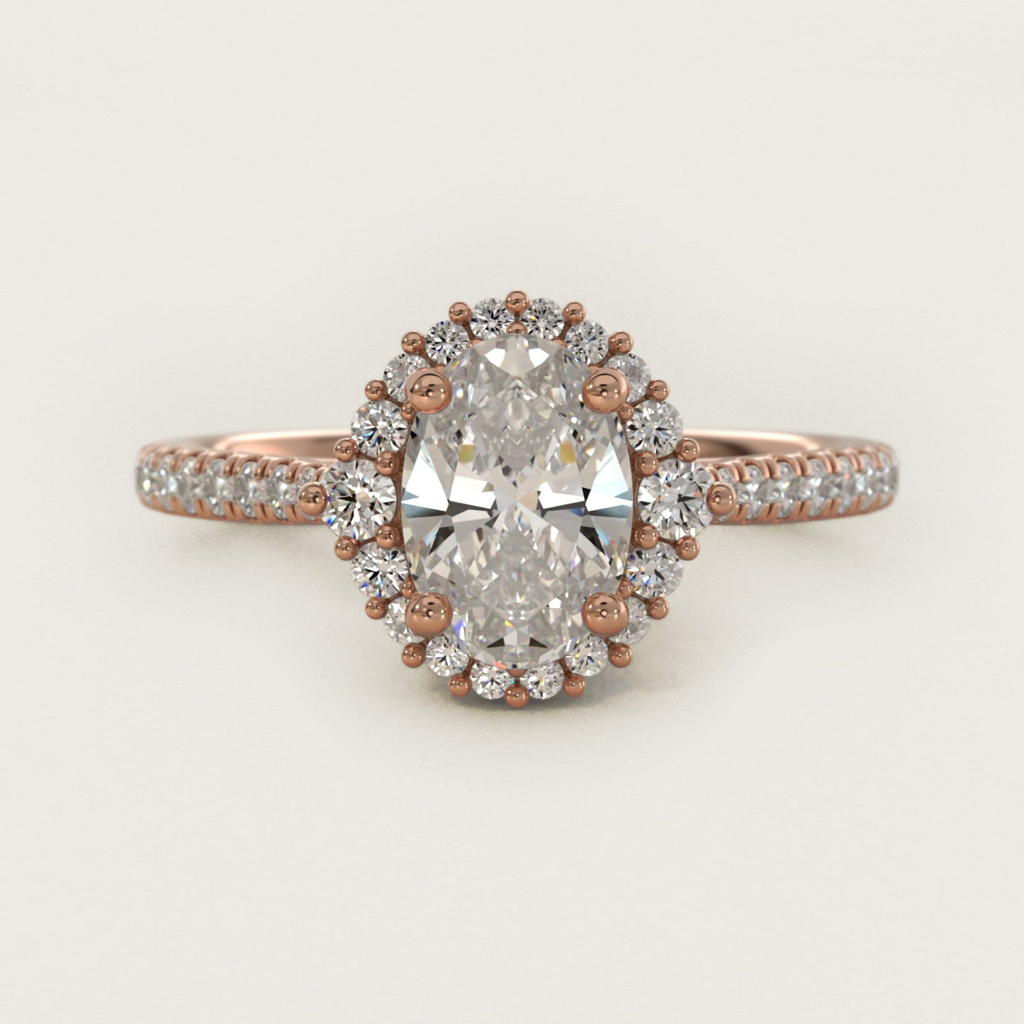 PavŽ Diamond Halo Cathedral Engagement Ring In 14K Rose Gold By James Allen - Oval Center