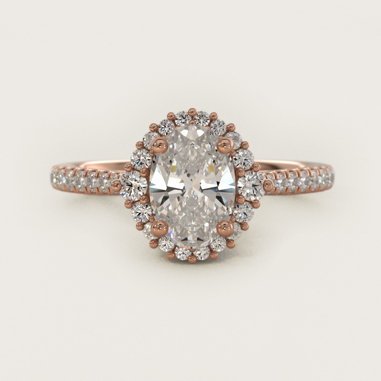PavŽ Diamond Halo Cathedral Engagement Ring In 14K Rose Gold By James Allen - Oval Center
