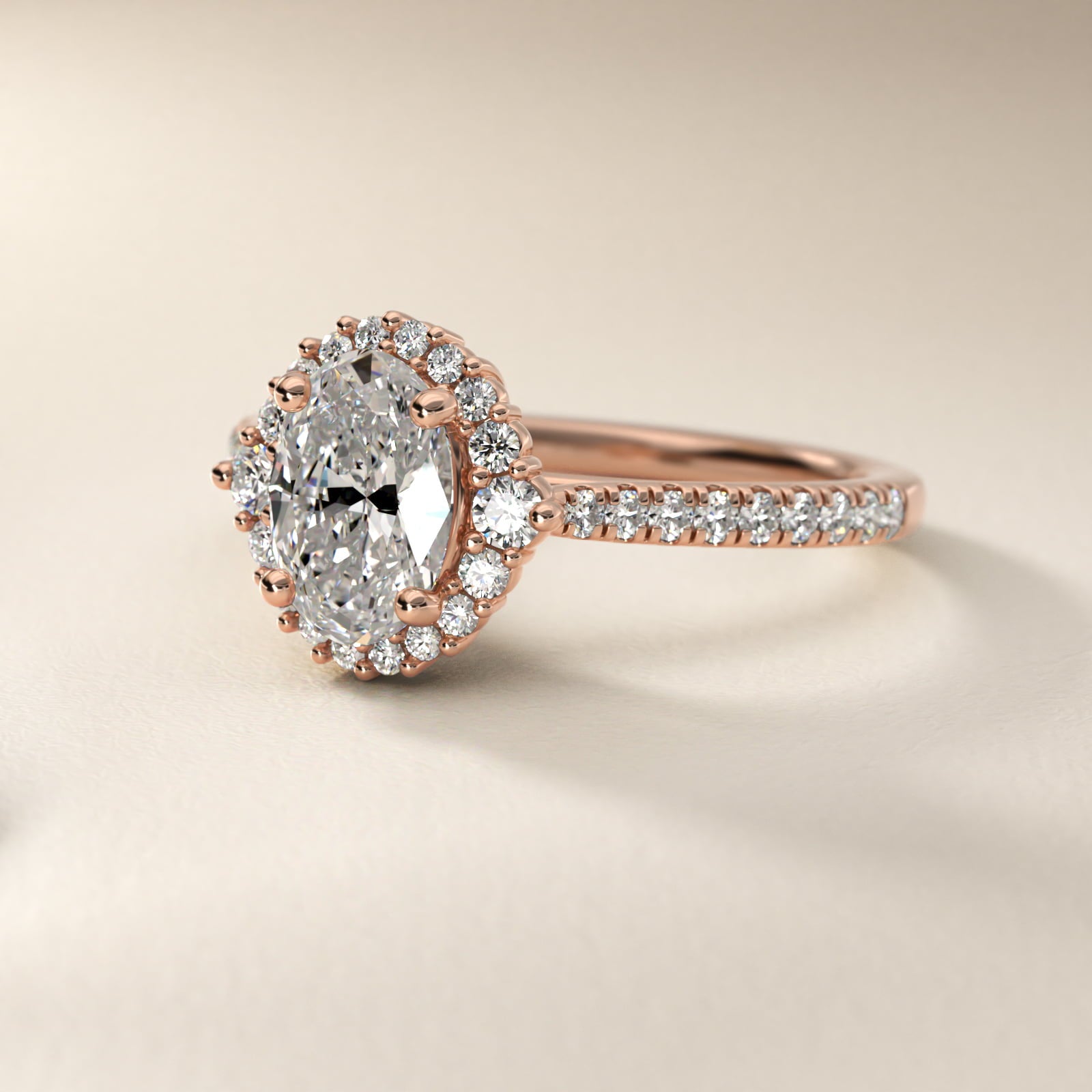 PavŽ Diamond Halo Cathedral Engagement Ring In 18k Rose Gold By James Allen - Oval Center