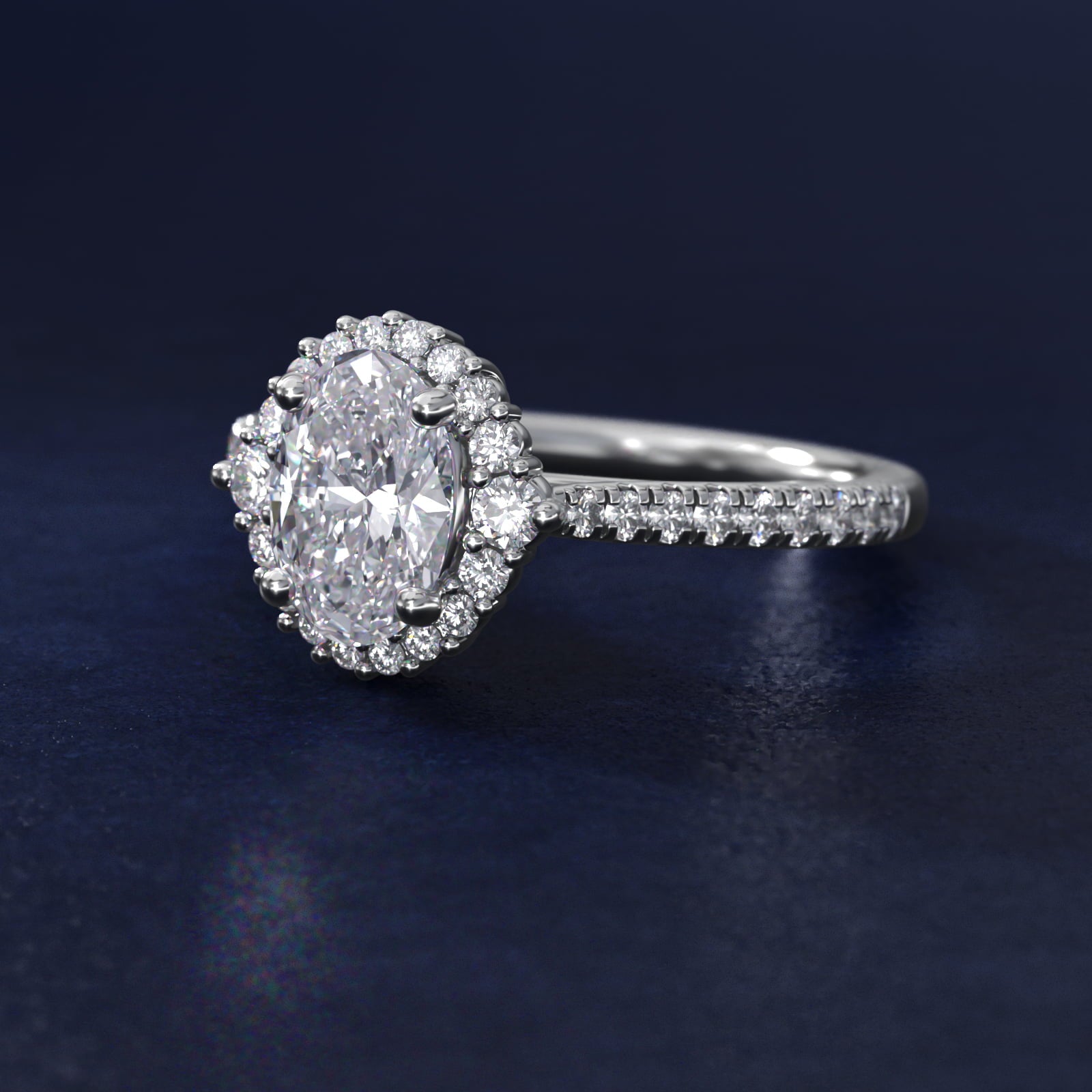 PavŽ Diamond Halo Cathedral Engagement Ring In 18k White Gold By James Allen - Oval Center