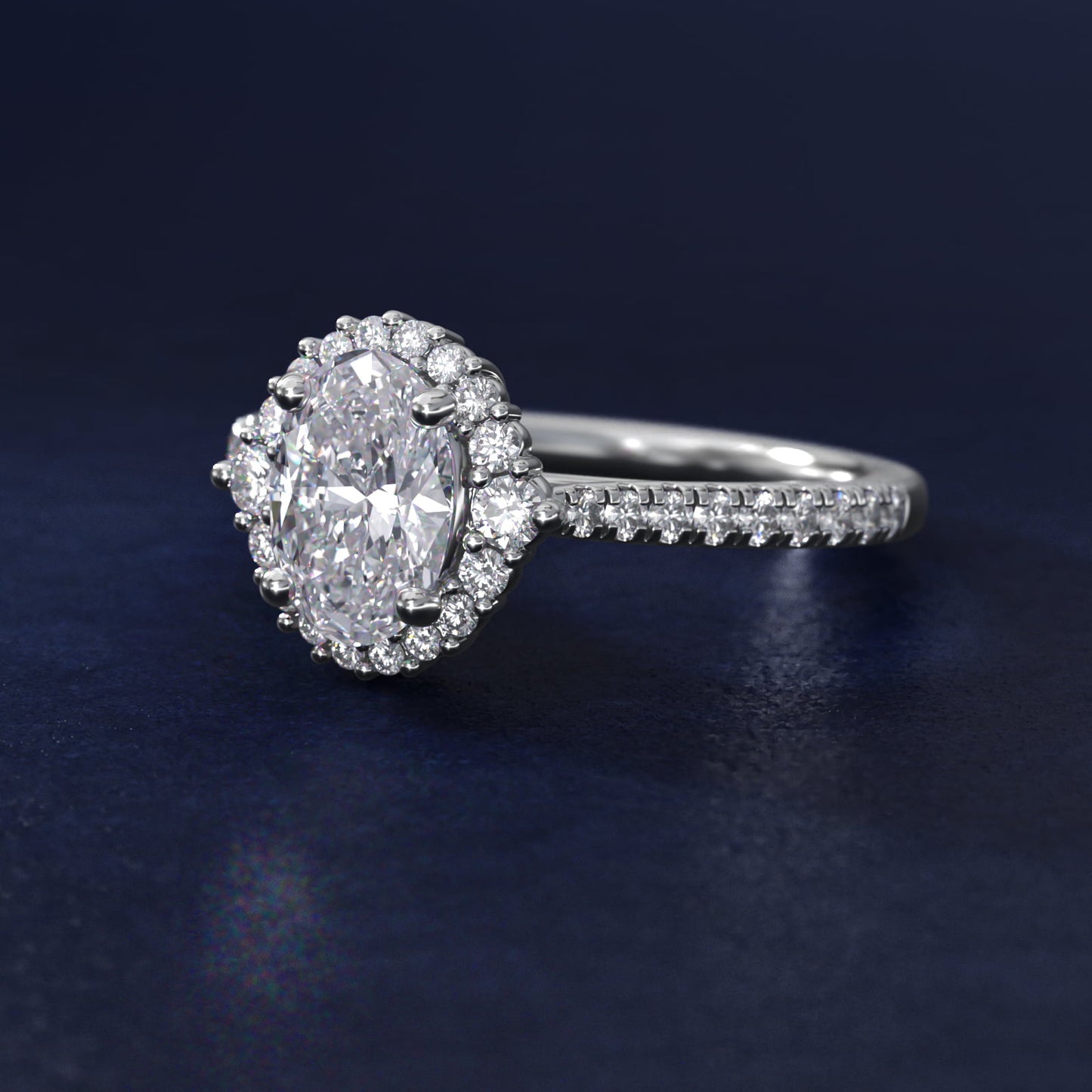 PavŽ Diamond Halo Cathedral Engagement Ring In 14K White Gold By James Allen - Oval Center