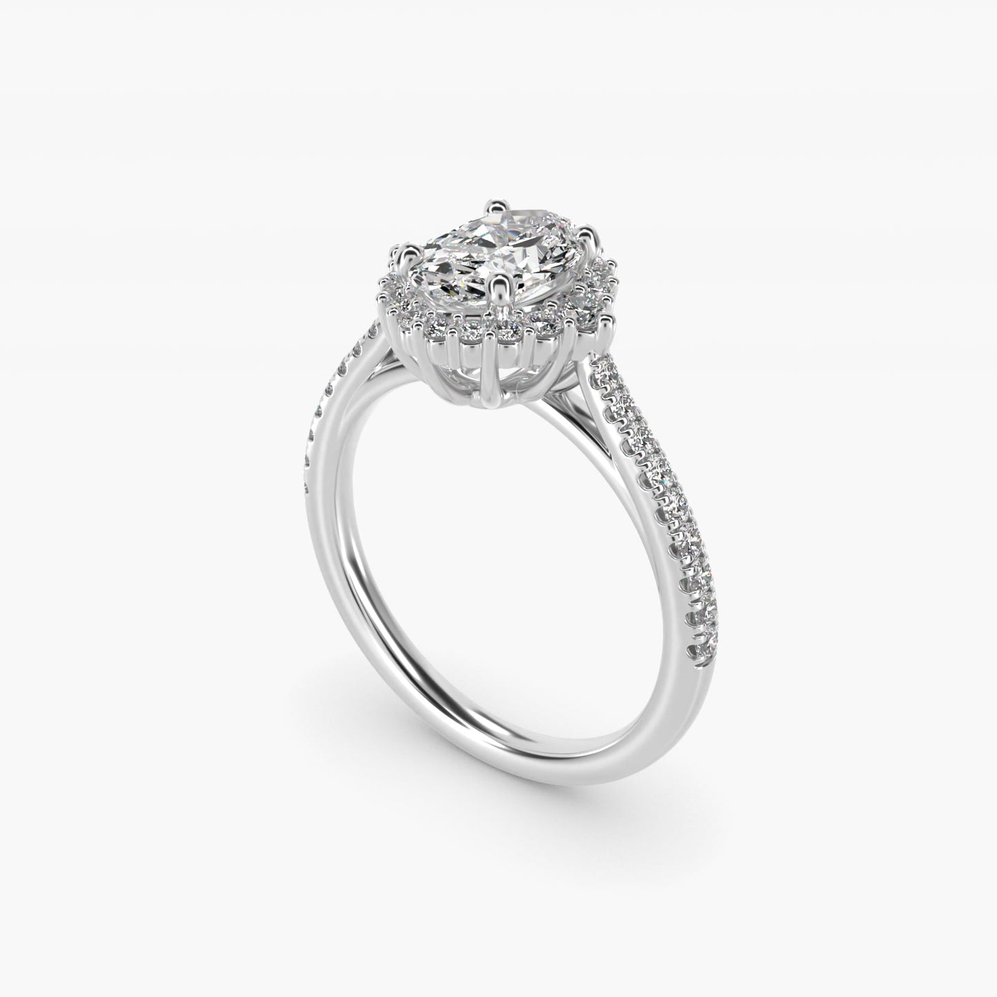 PavŽ Diamond Halo Cathedral Engagement Ring In Platinum By James Allen - Oval Center