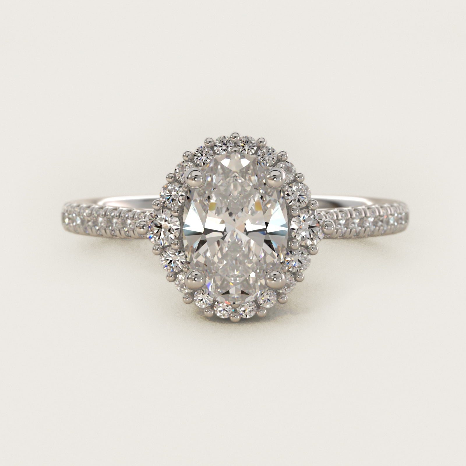 PavŽ Diamond Halo Cathedral Engagement Ring In Platinum By James Allen - Oval Center