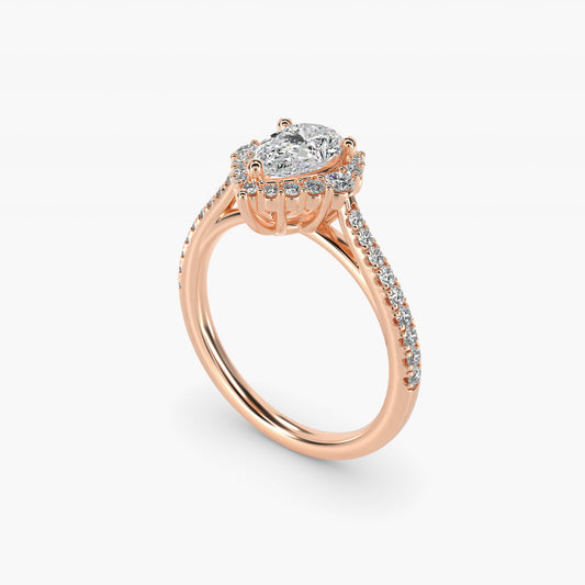 PavŽ Diamond Halo Cathedral Engagement Ring In 14K Rose Gold By James Allen - Pear Center