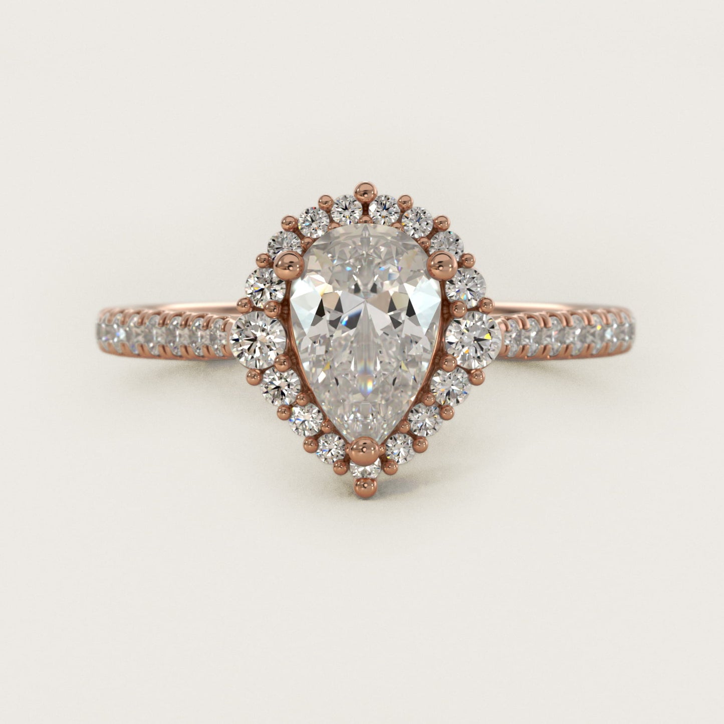 PavŽ Diamond Halo Cathedral Engagement Ring In 14K Rose Gold By James Allen - Pear Center