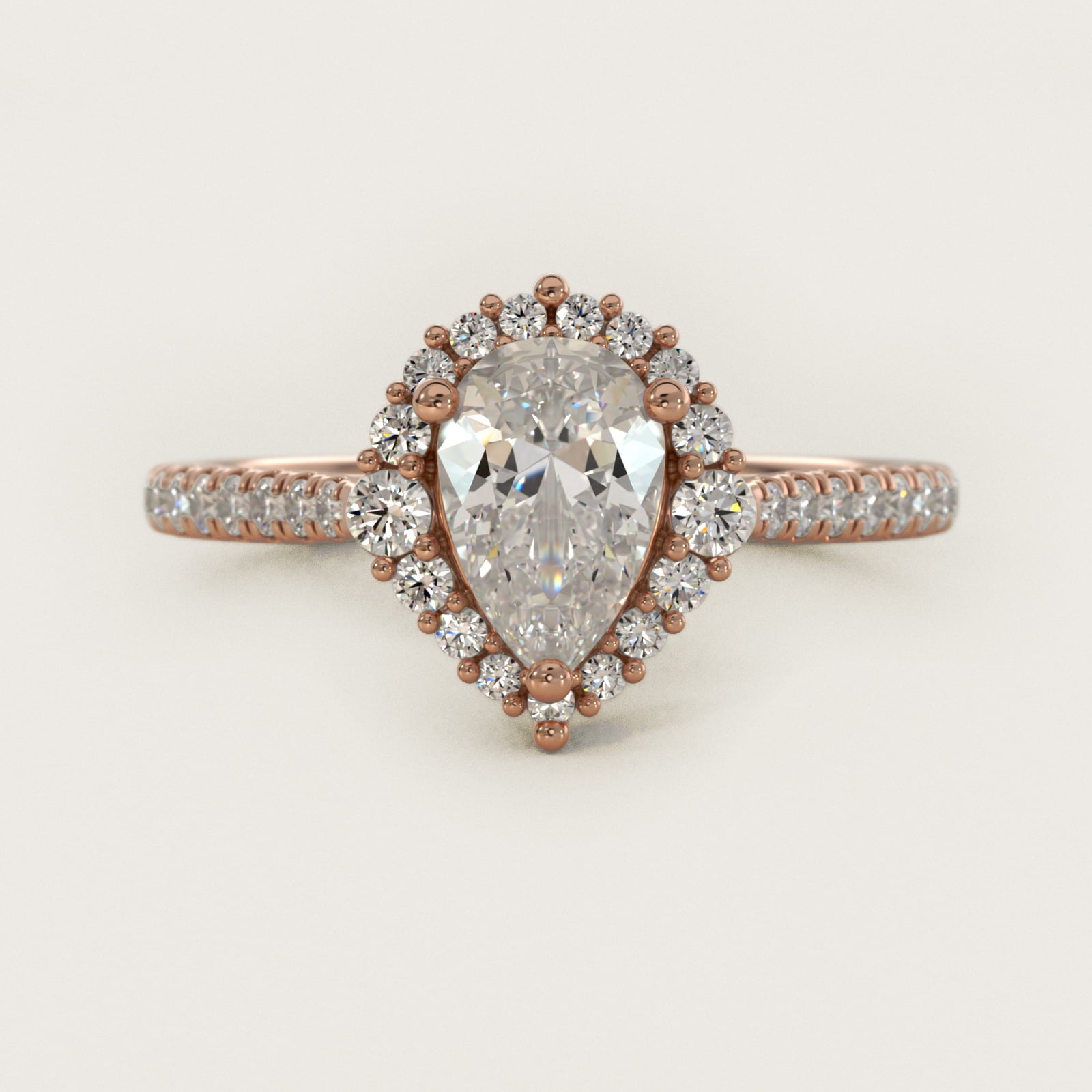 PavŽ Diamond Halo Cathedral Engagement Ring In 14K Rose Gold By James Allen - Pear Center