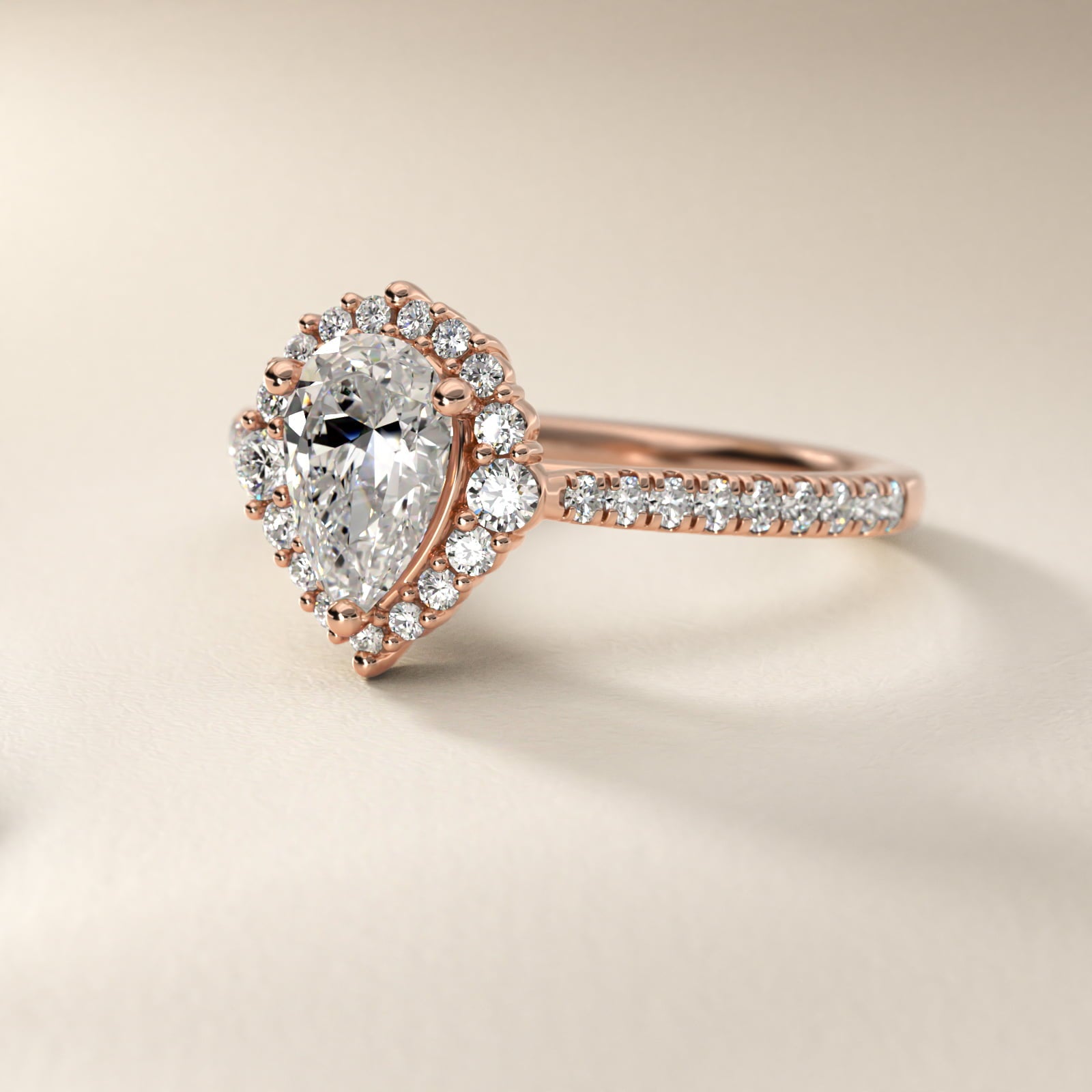 PavŽ Diamond Halo Cathedral Engagement Ring In 18k Rose Gold By James Allen - Pear Center