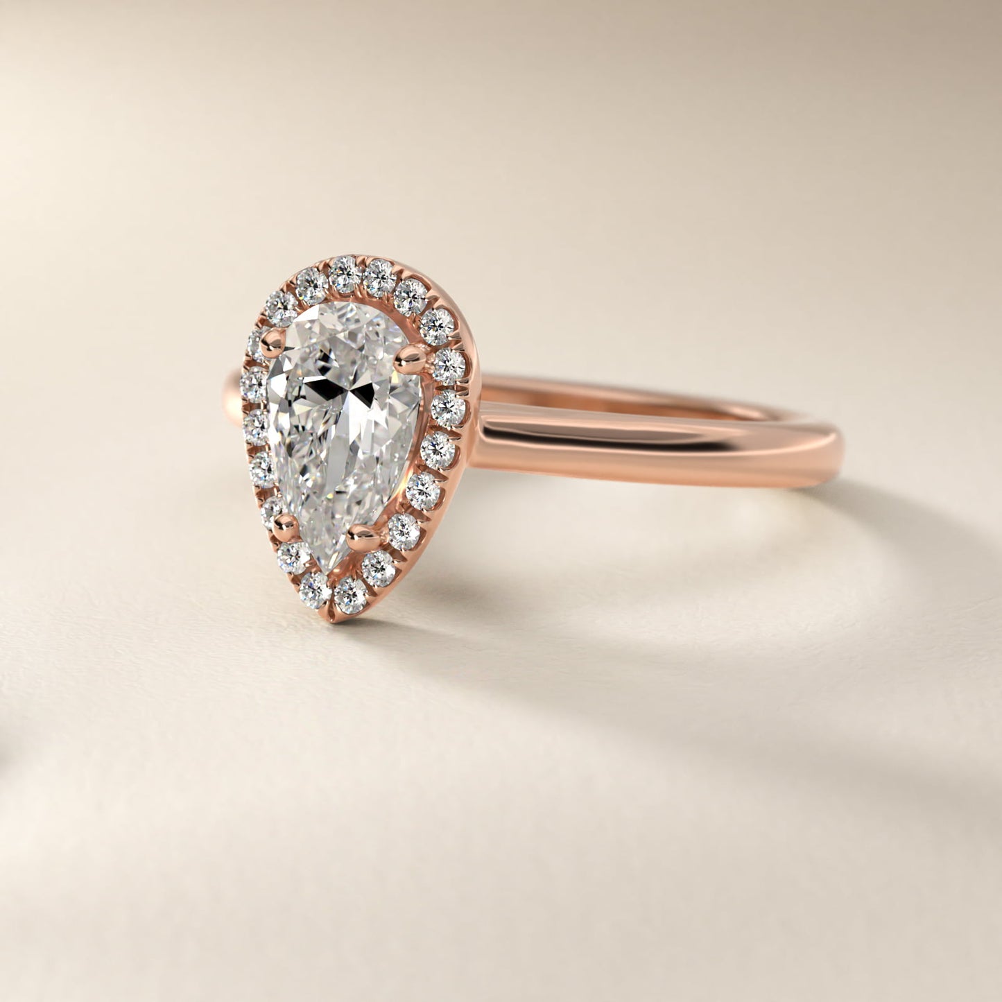 PavŽ Diamond Halo Engagement Ring In 18k Rose Gold (Pear) By James Allen - Pear Center