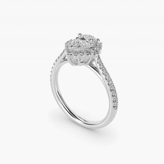 PavŽ Diamond Halo Cathedral Engagement Ring In 14K White Gold By James Allen - Pear Center