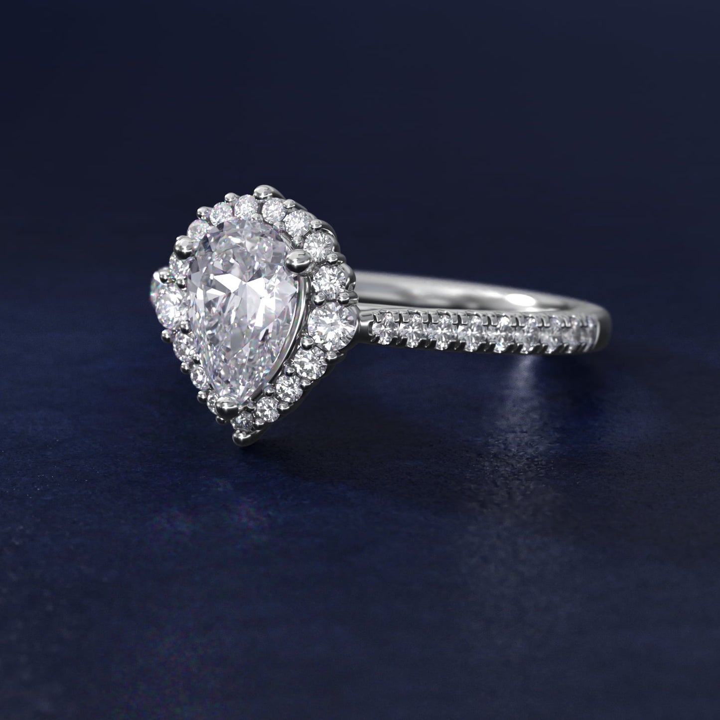 PavŽ Diamond Halo Cathedral Engagement Ring In 14K White Gold By James Allen - Pear Center