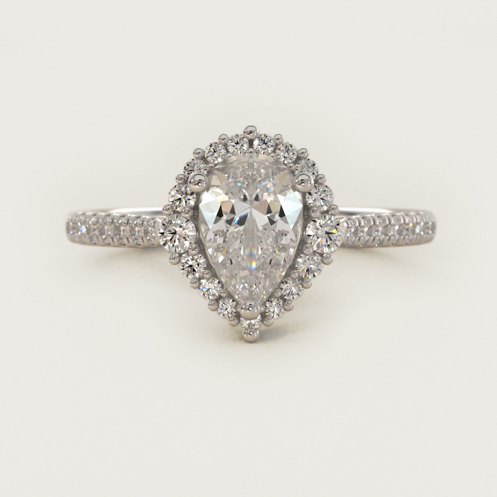 PavŽ Diamond Halo Cathedral Engagement Ring In 18k White Gold By James Allen - Pear Center