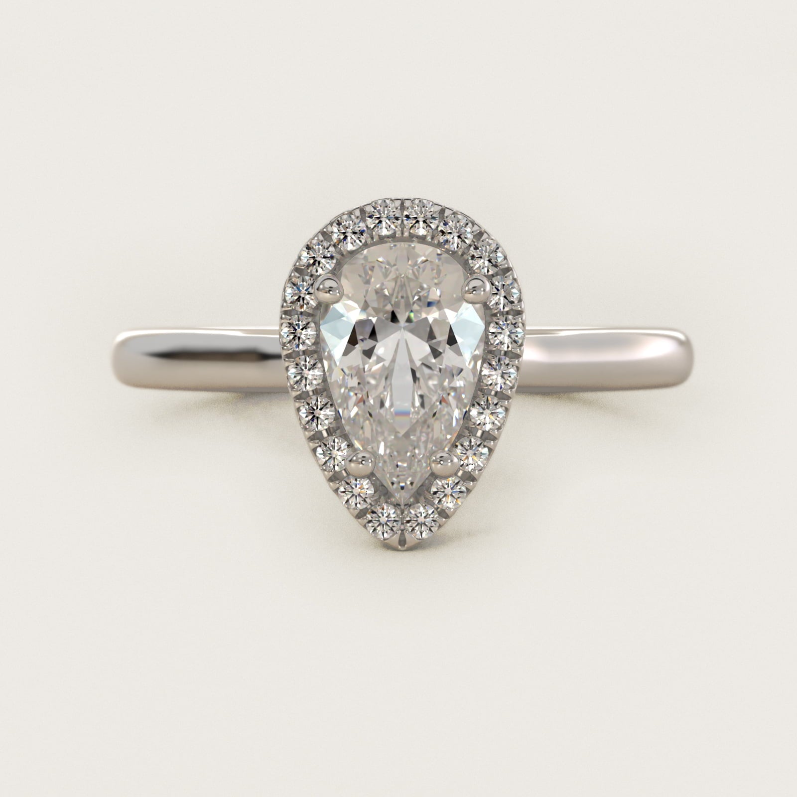 PavŽ Diamond Halo Engagement Ring In 18k White Gold (Pear) By James Allen - Pear Center