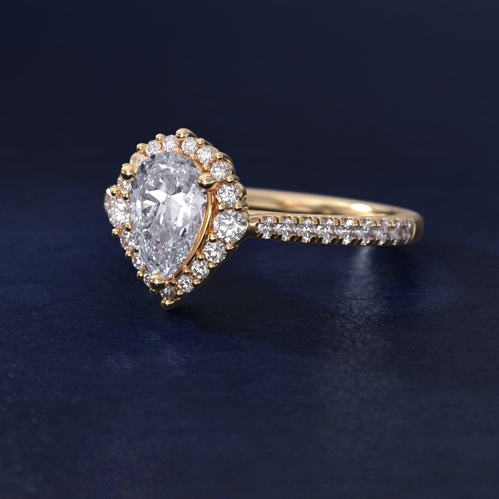 PavŽ Diamond Halo Cathedral Engagement Ring In 14K Yellow Gold By James Allen - Pear Center