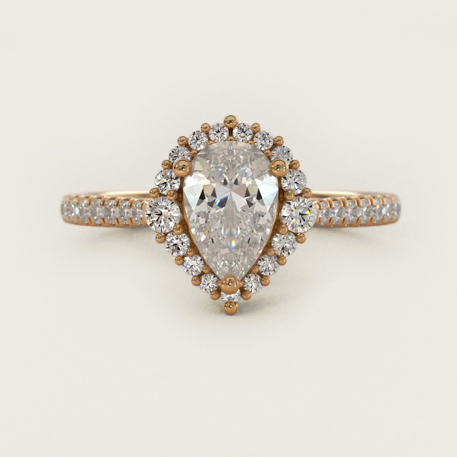 PavŽ Diamond Halo Cathedral Engagement Ring In 18k Yellow Gold By James Allen - Pear Center