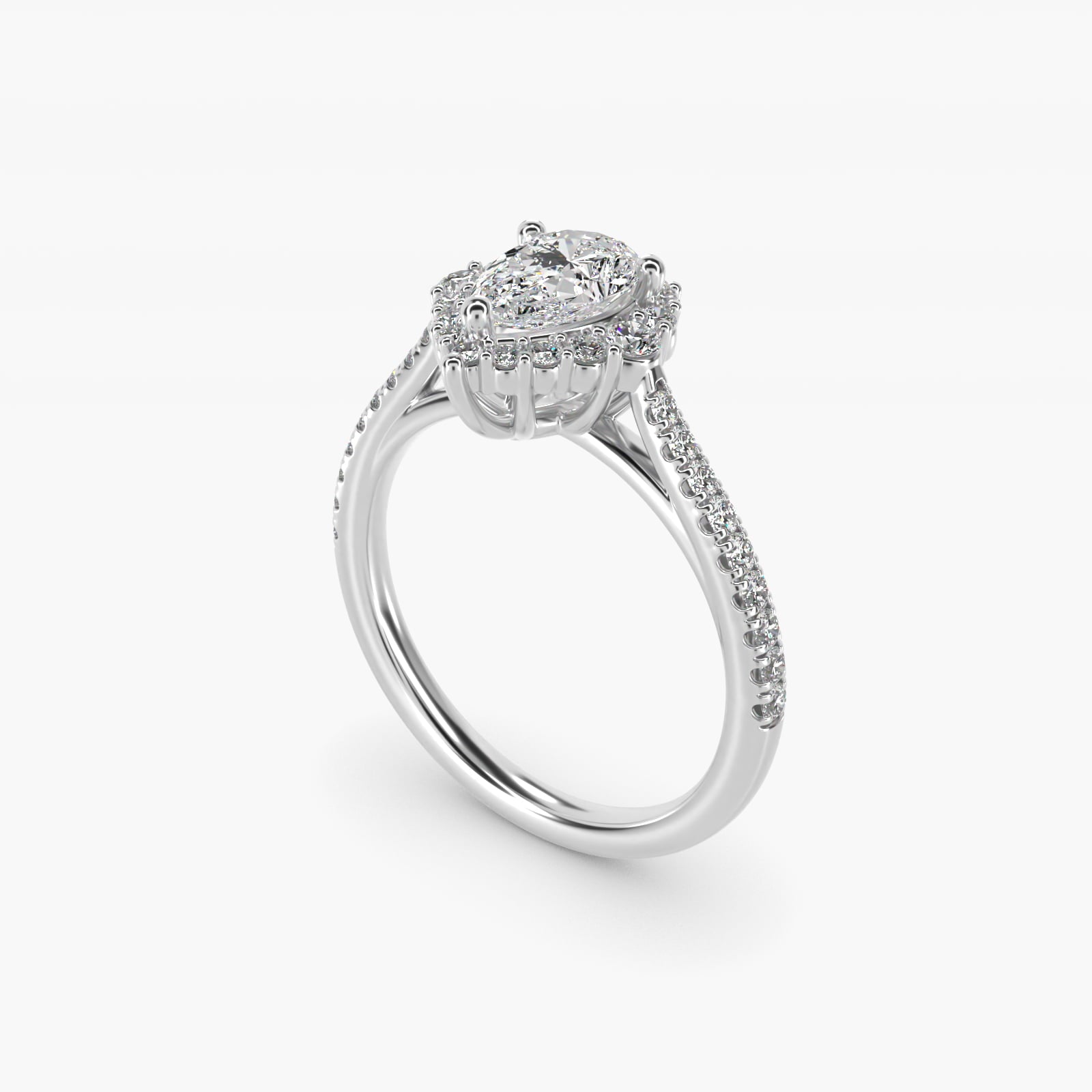PavŽ Diamond Halo Cathedral Engagement Ring In Platinum By James Allen - Pear Center