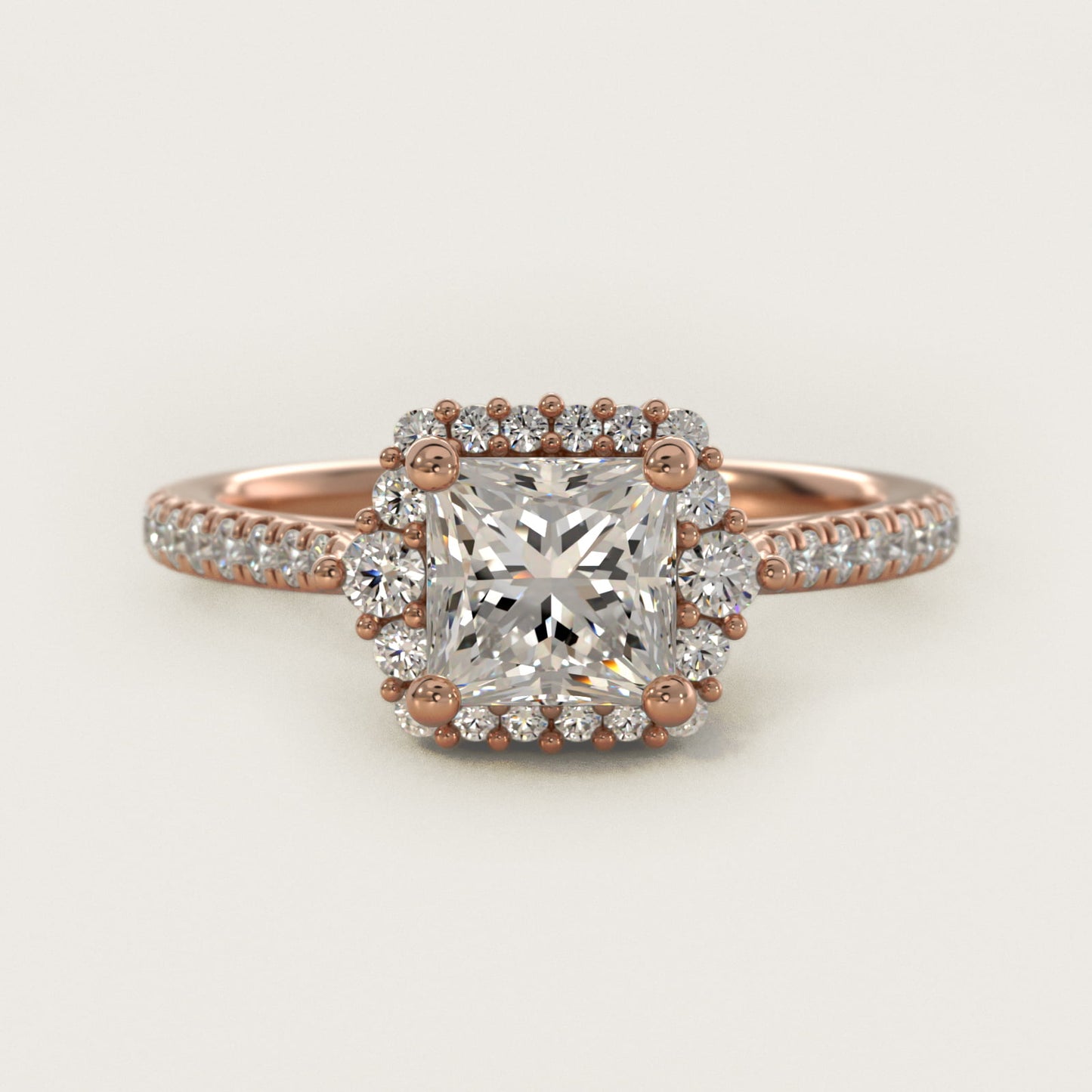 PavŽ Diamond Halo Cathedral Engagement Ring In 14K Rose Gold By James Allen - Princess Center