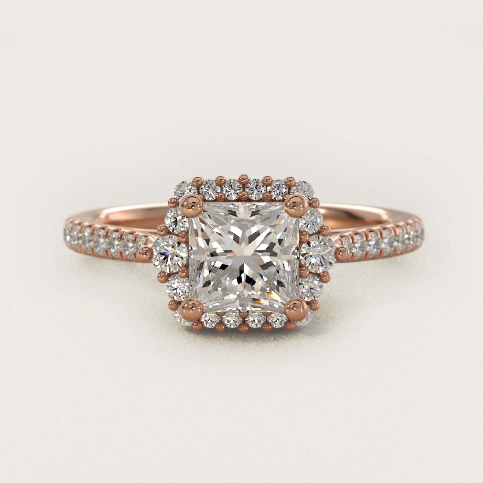PavŽ Diamond Halo Cathedral Engagement Ring In 14K Rose Gold By James Allen - Princess Center