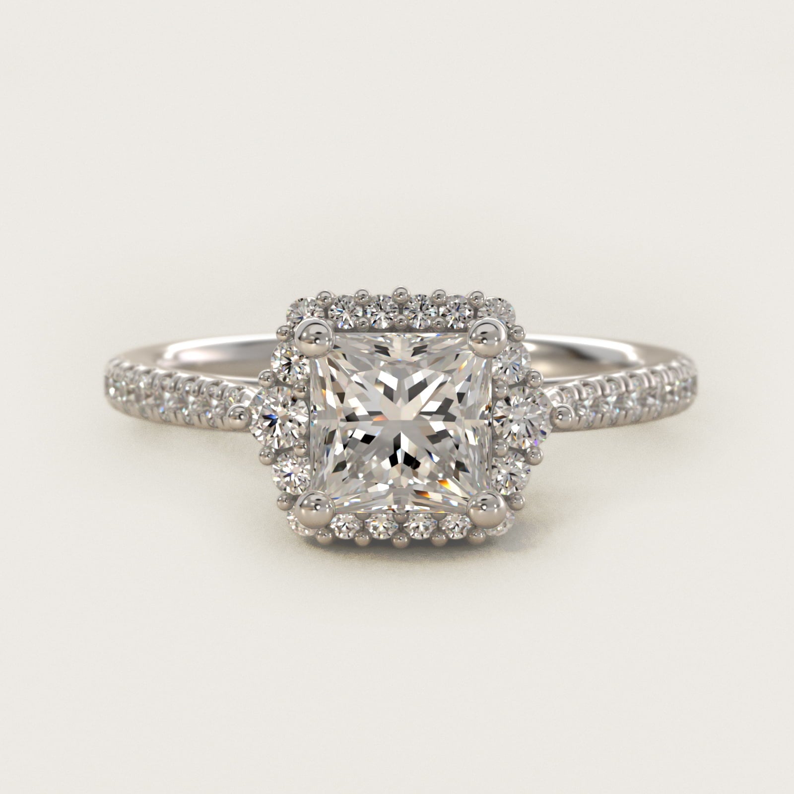 PavŽ Diamond Halo Cathedral Engagement Ring In 18k White Gold By James Allen - Princess Center