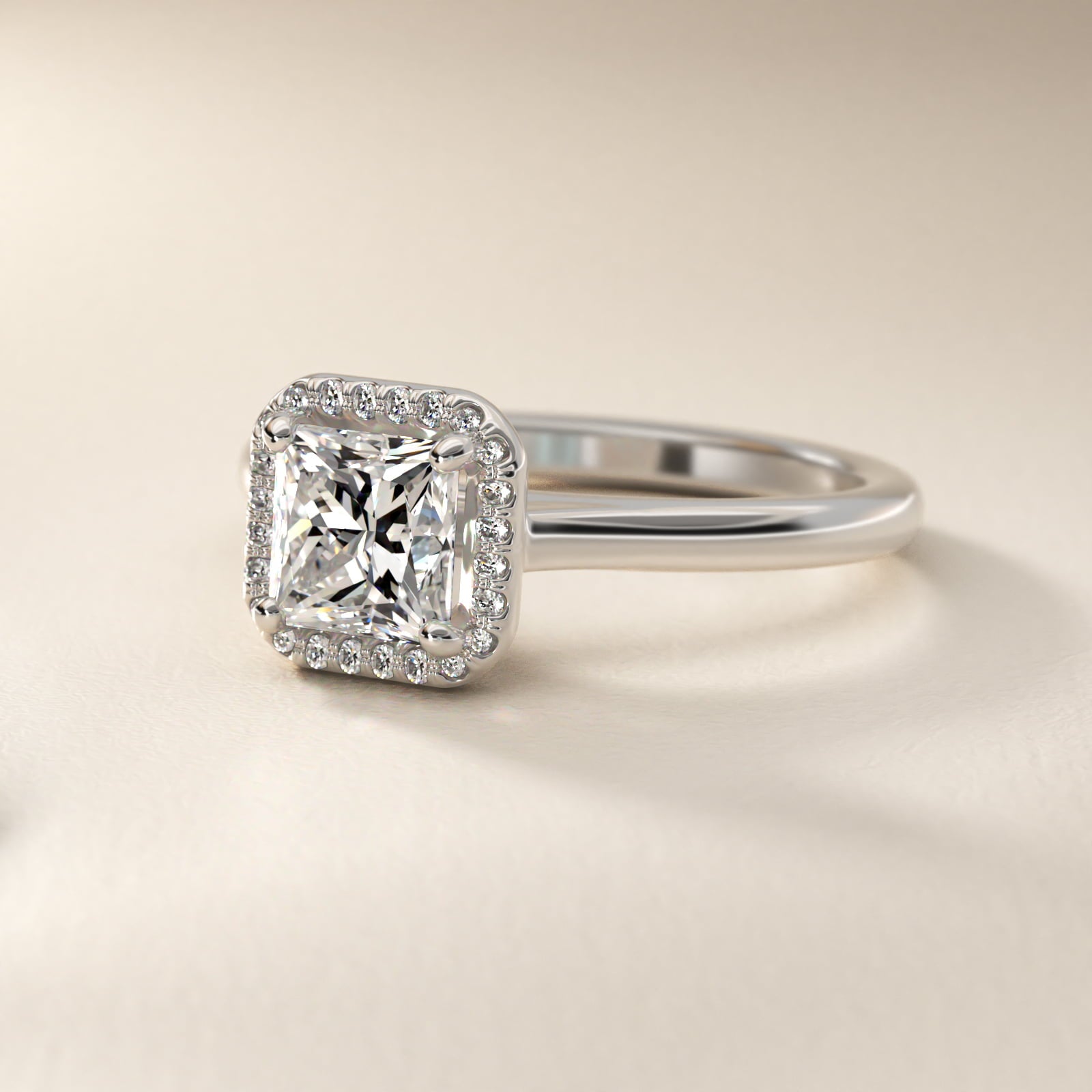 Pav? Diamond Halo Engagement Ring In 18k White Gold (Princess) By James Allen - Princess Center