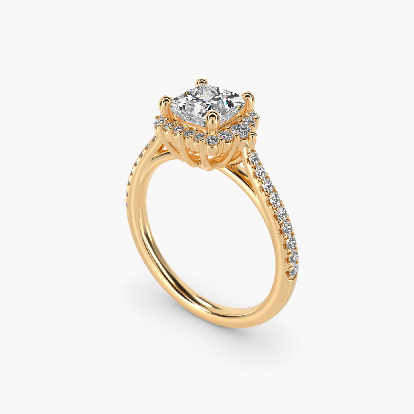 PavŽ Diamond Halo Cathedral Engagement Ring In 14K Yellow Gold By James Allen - Princess Center