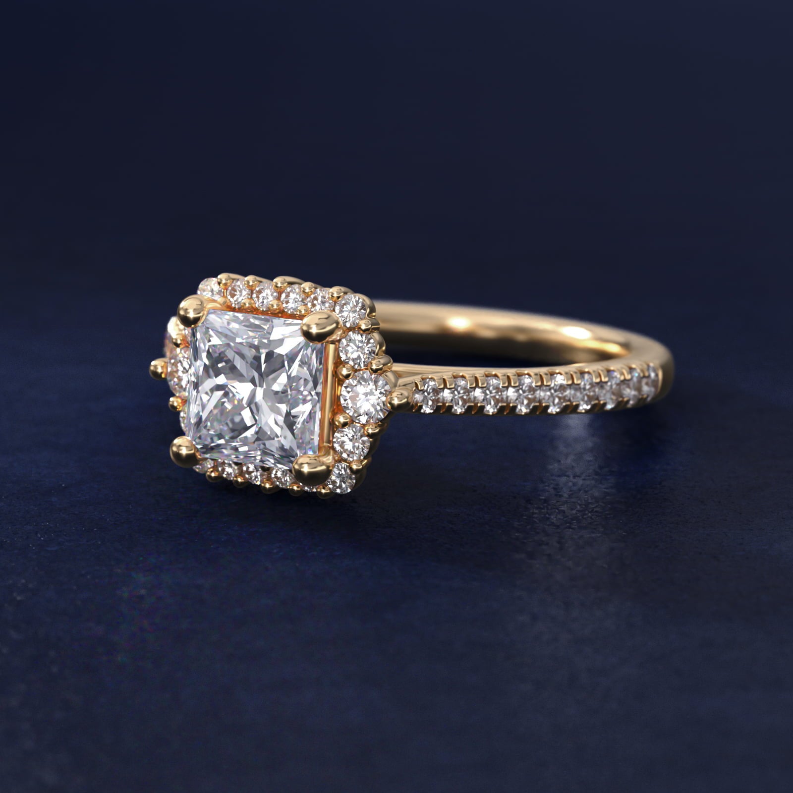 PavŽ Diamond Halo Cathedral Engagement Ring In 14K Yellow Gold By James Allen - Princess Center