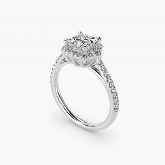 PavŽ Diamond Halo Cathedral Engagement Ring In Platinum By James Allen - Princess Center