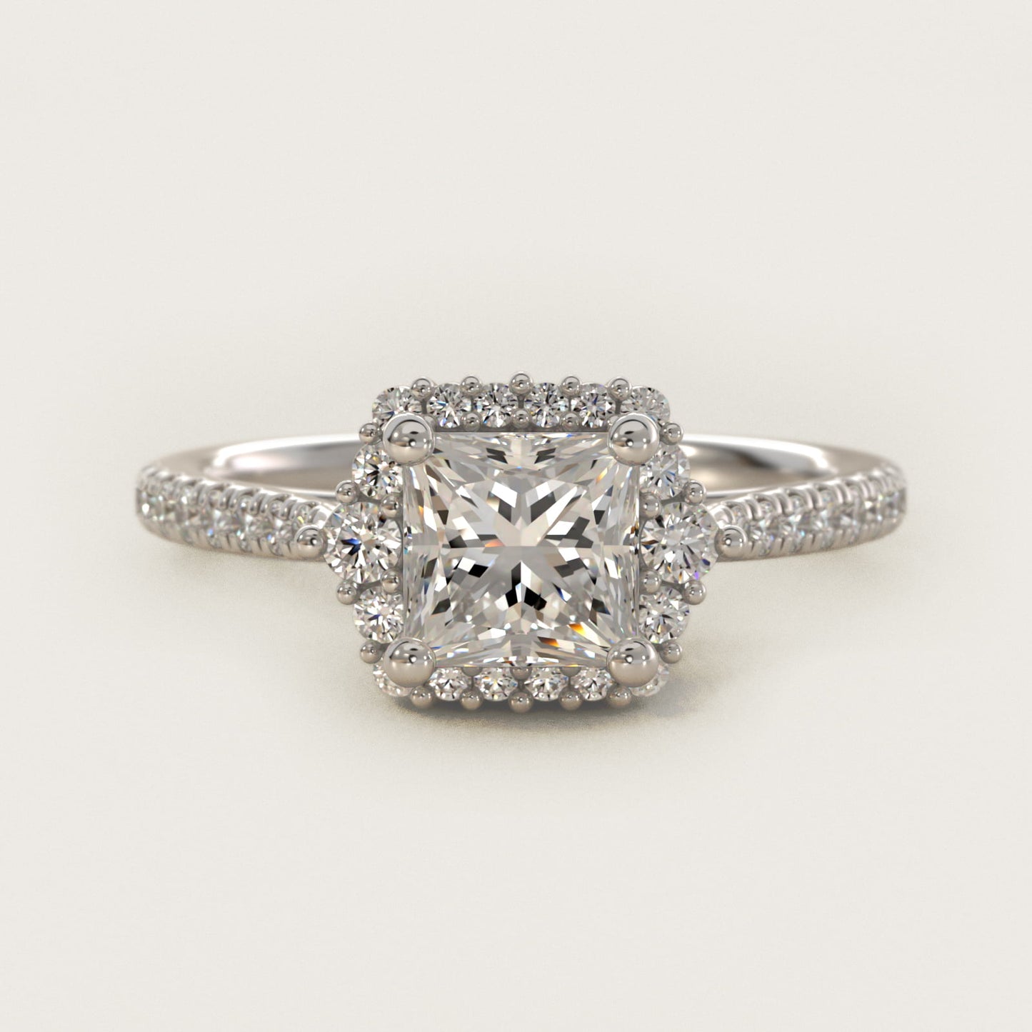 PavŽ Diamond Halo Cathedral Engagement Ring In Platinum By James Allen - Princess Center