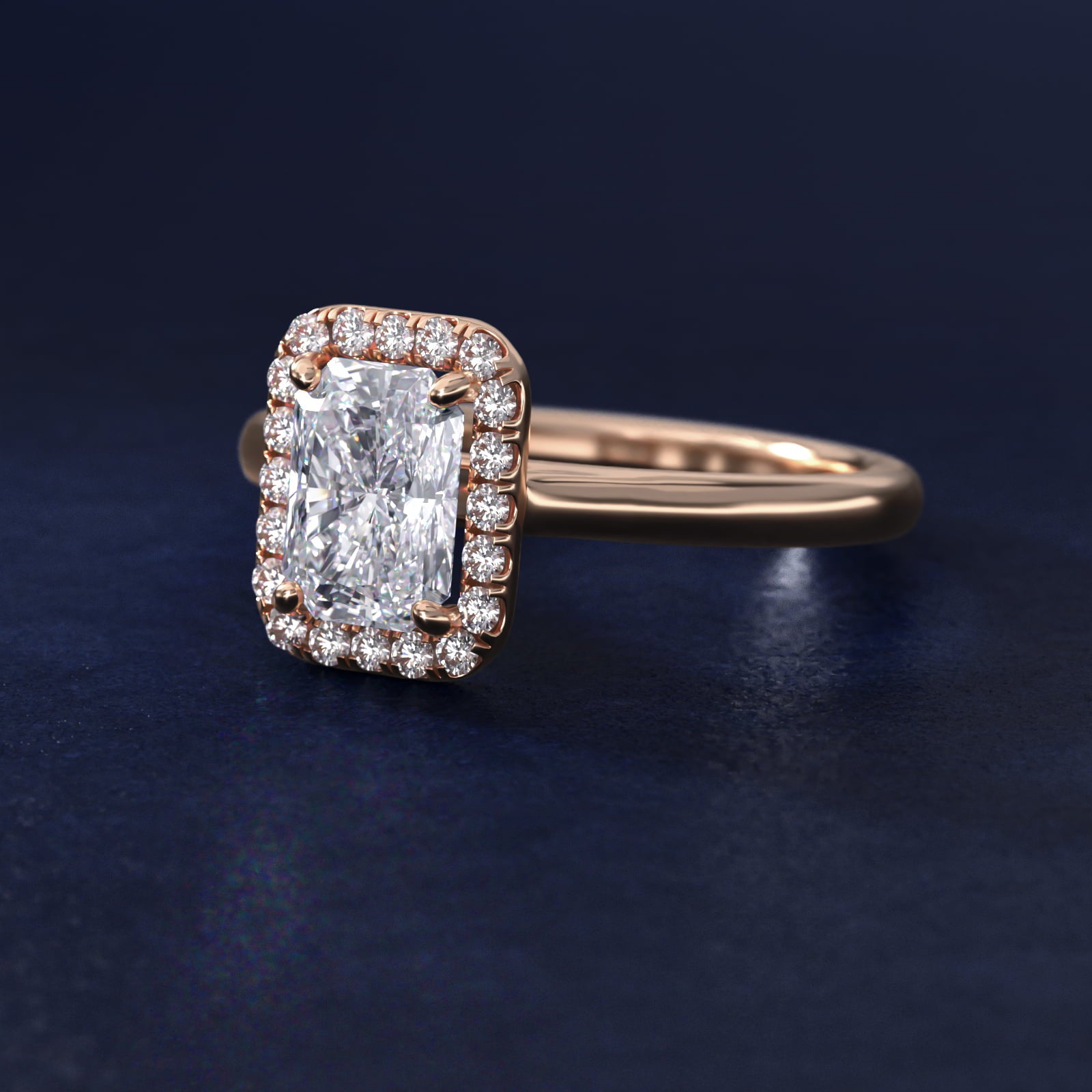 PavŽ Diamond Halo Engagement Ring In 14K Rose Gold (Cushion, Emerald, Radiant) By James Allen - Radiant Center
