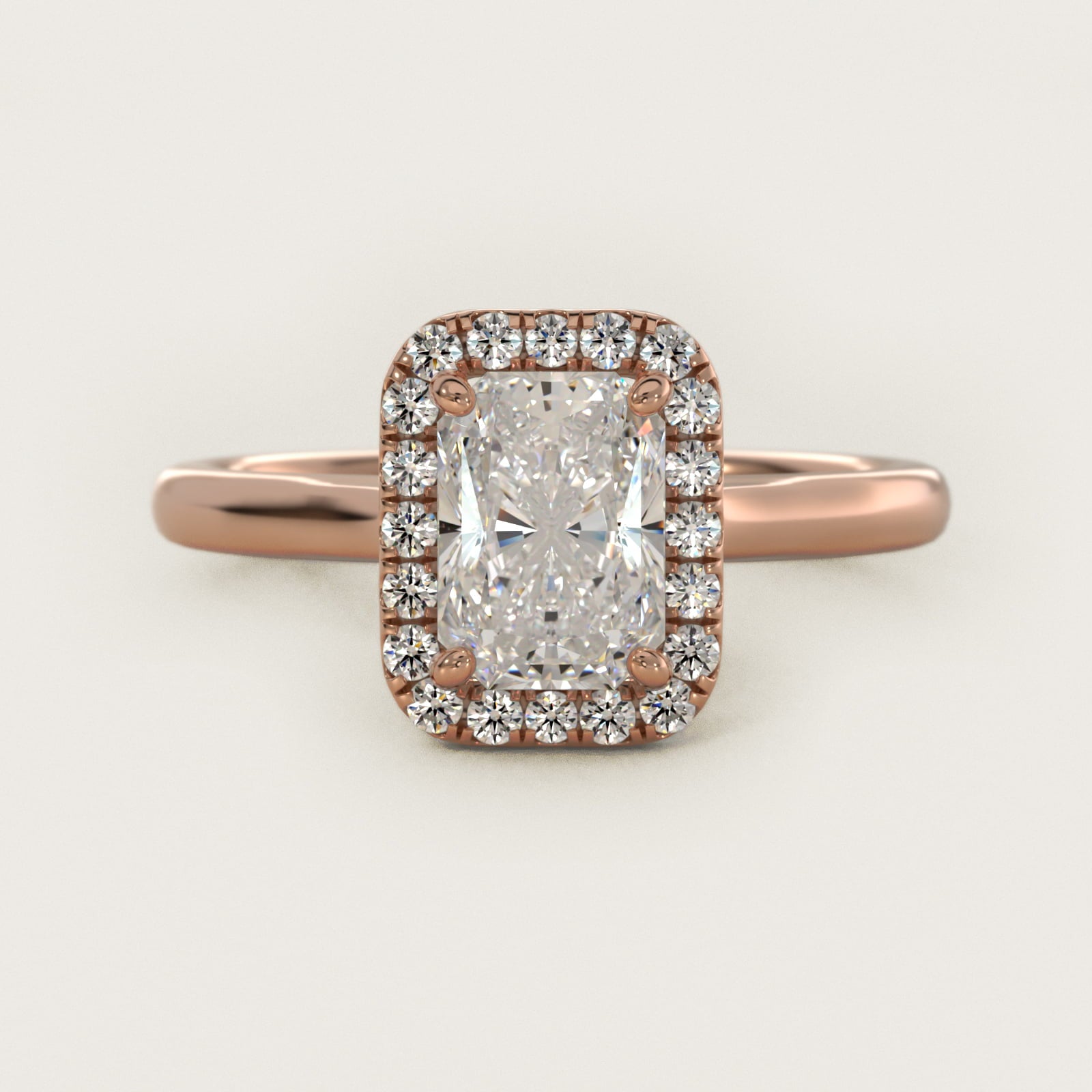 PavŽ Diamond Halo Engagement Ring In 14K Rose Gold (Cushion, Emerald, Radiant) By James Allen - Radiant Center