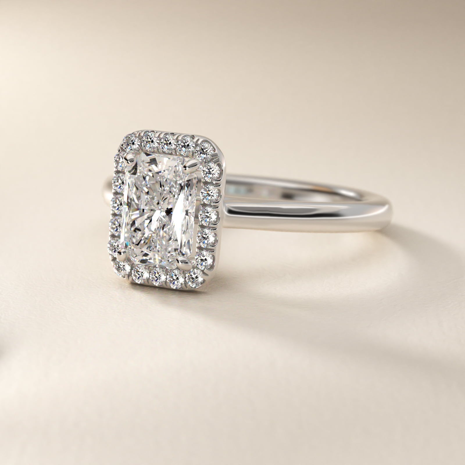 PavŽ Diamond Halo Engagement Ring In 18k White Gold (Cushion, Emerald, Radiant) By James Allen - Radiant Center