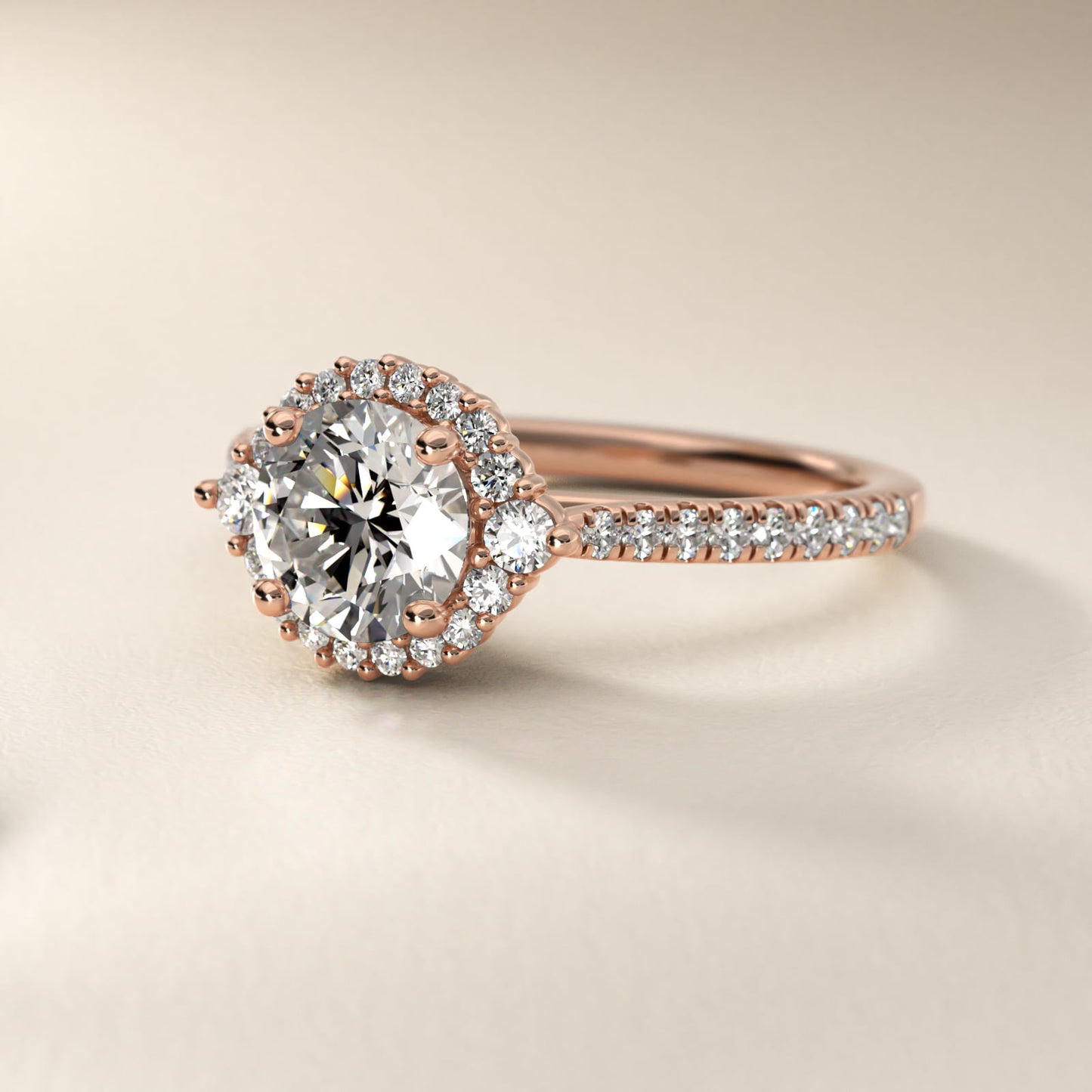PavŽ Diamond Halo Cathedral Engagement Ring In 14K Rose Gold By James Allen - Round Center