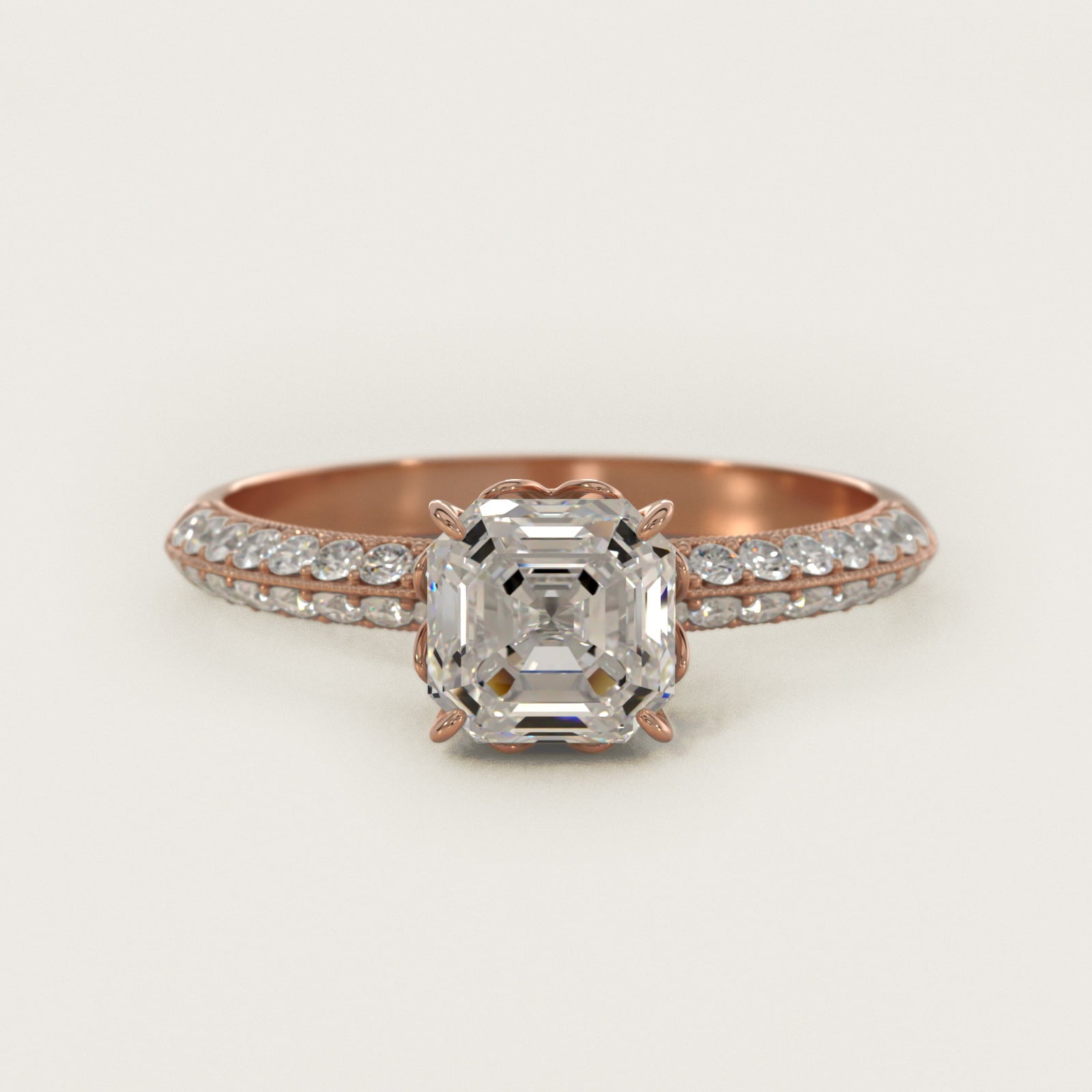 Pav? Knife Edge Lotus Basket Diamond Engagement Ring In 18k Rose Gold By James Allen - Asscher Center