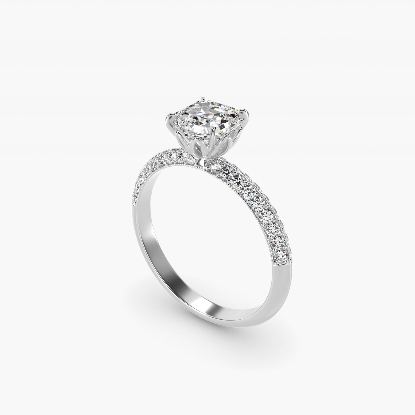 Pav? Knife Edge Lotus Basket Diamond Engagement Ring In 18k White Gold By James Allen - Asscher Center